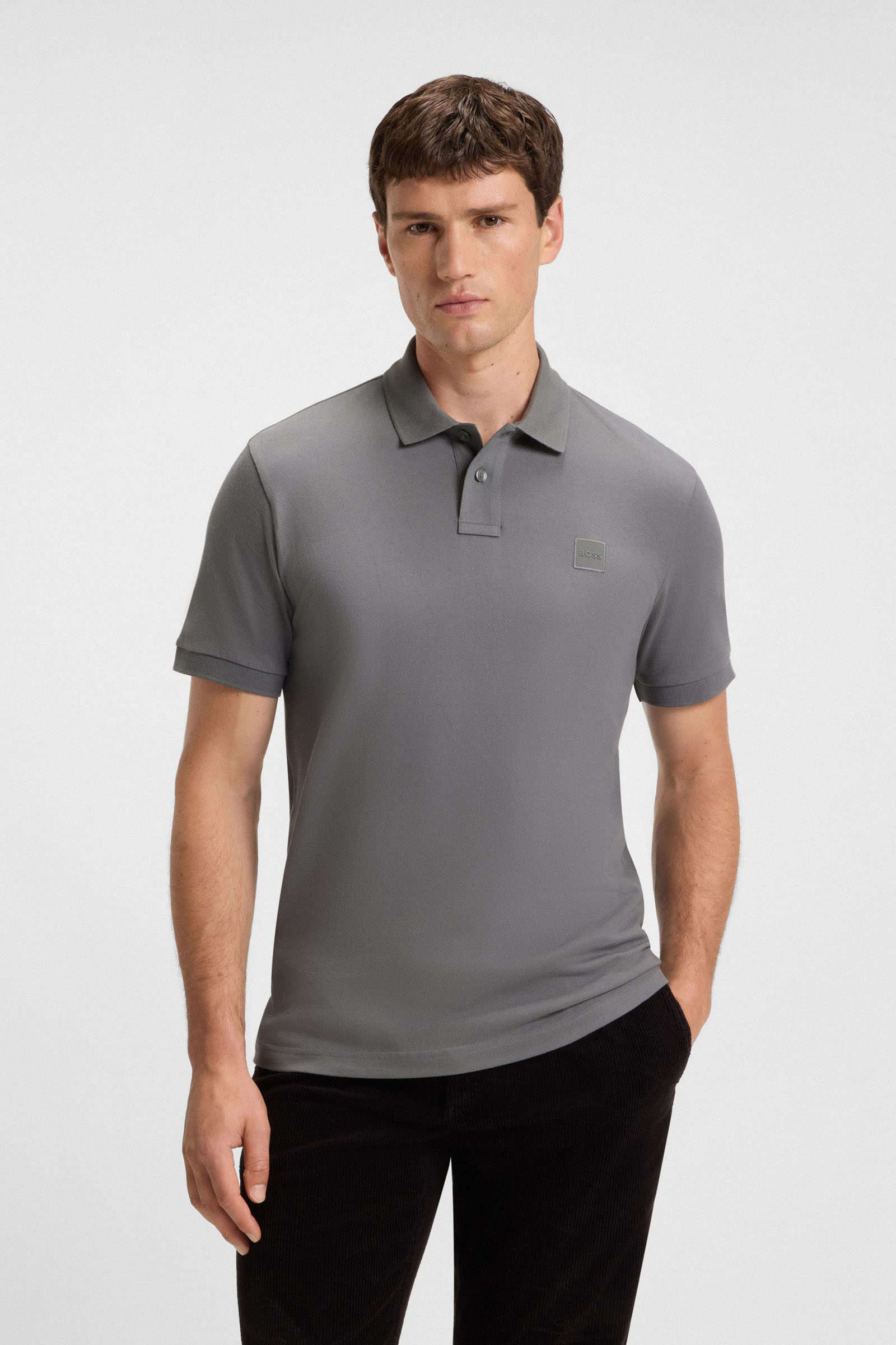 Heren polo korte mouw grijs