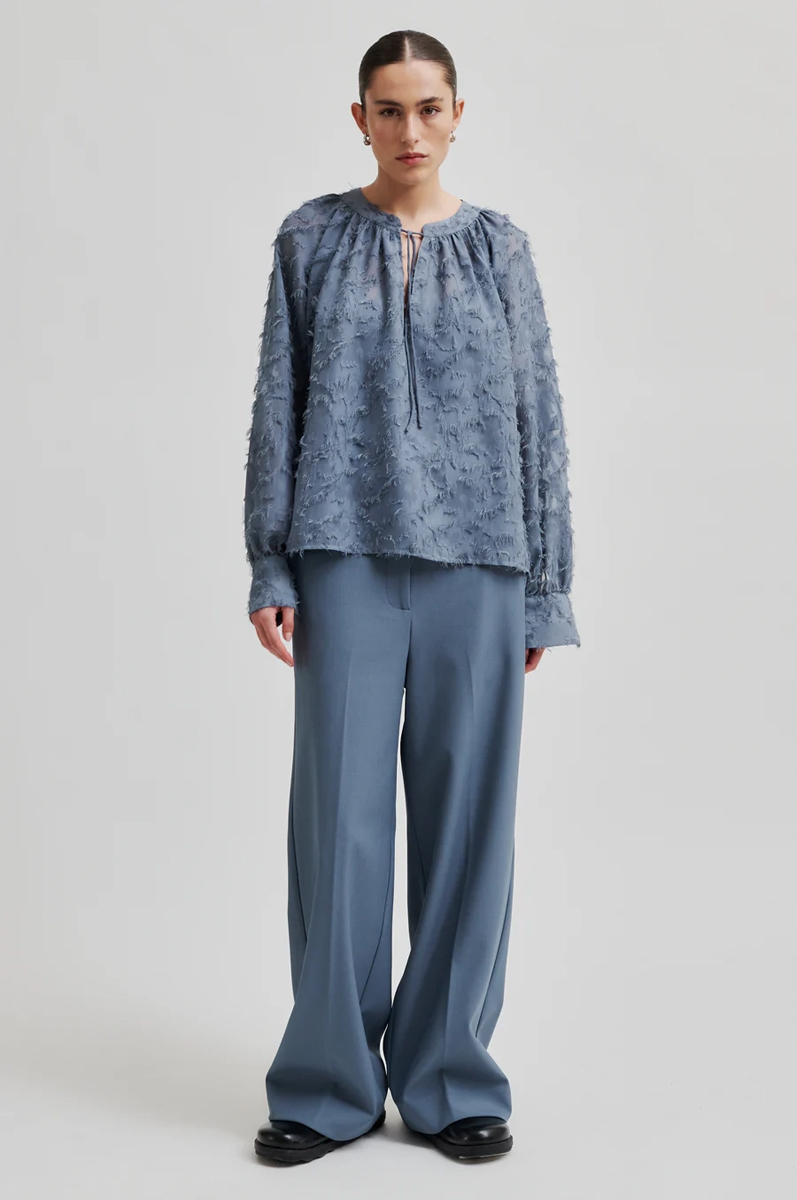 Dames blouse lange mouw blauw