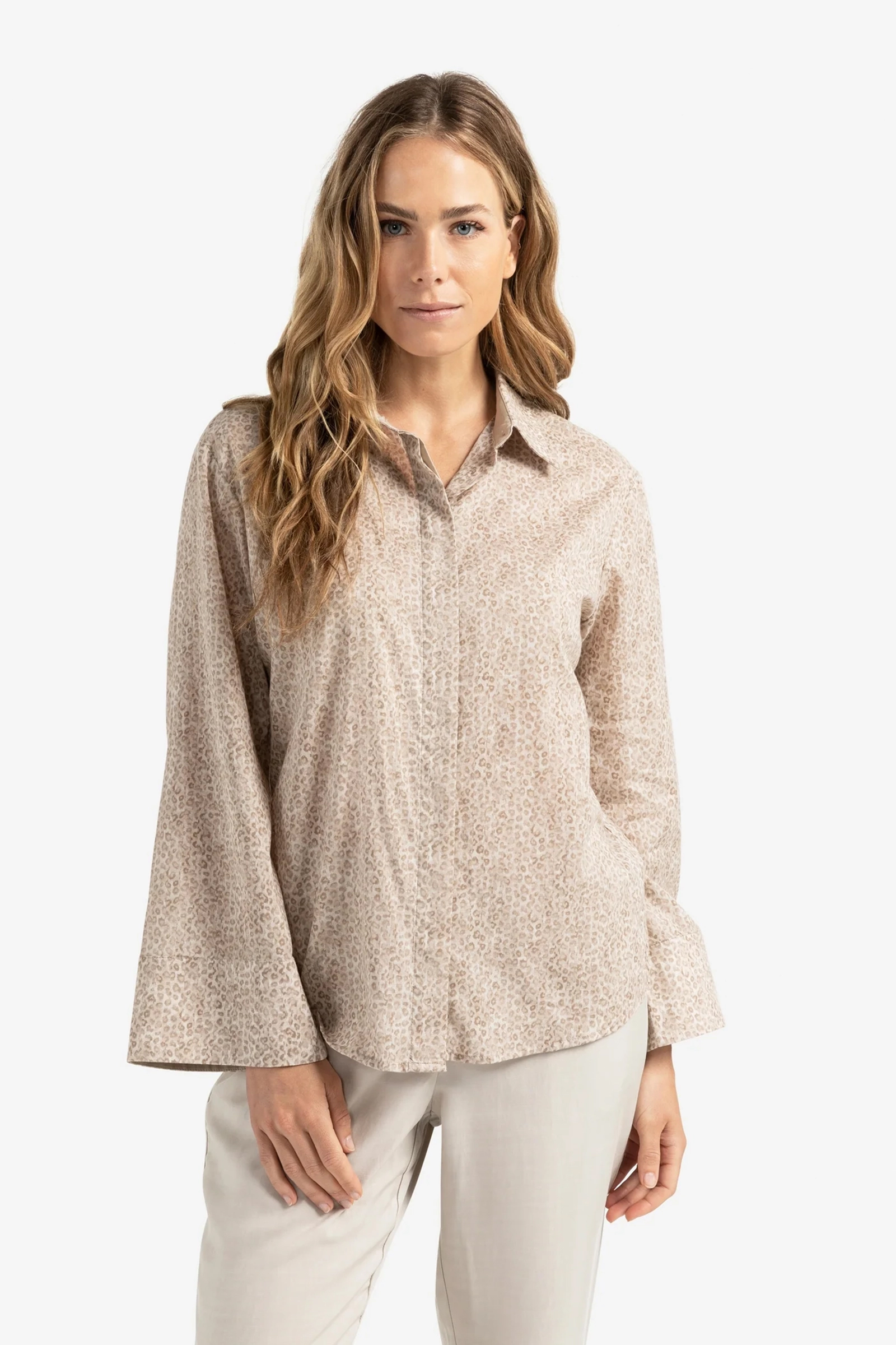 Dames blouse lange mouw grijs