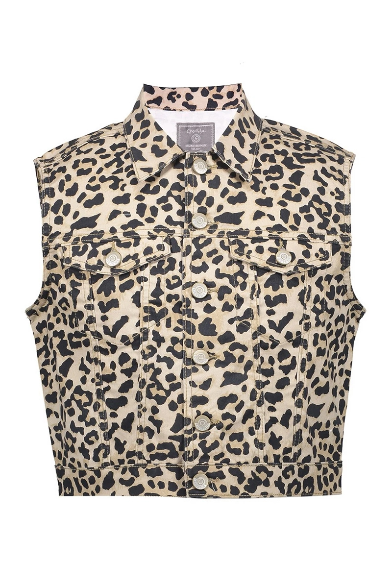 Geisha Gilet leopard print bruin/beige-1 1