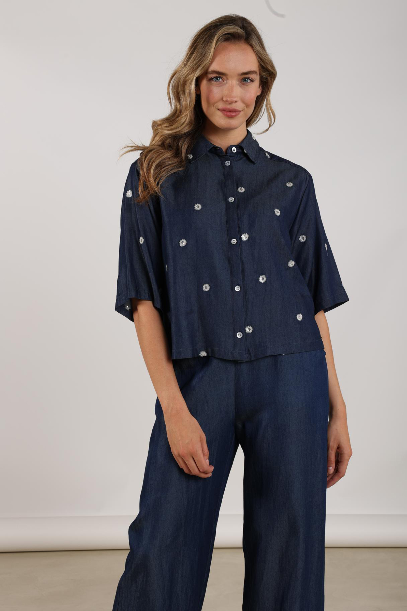 Dames blouse lange mouw blauw