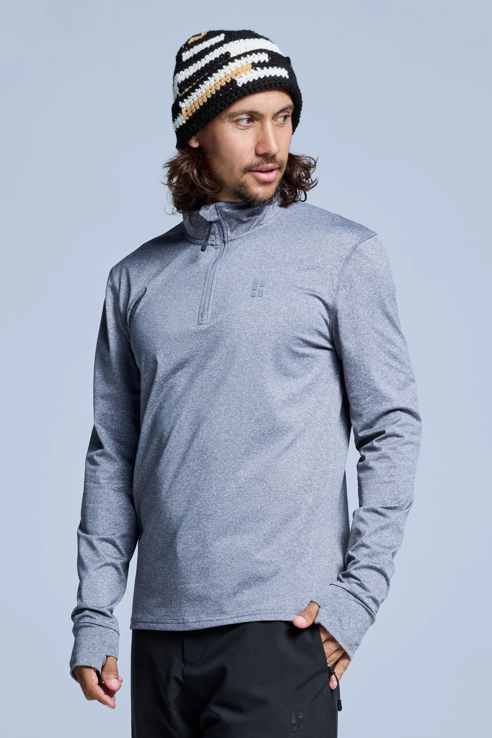 Wintersport heren pully+rits grijs