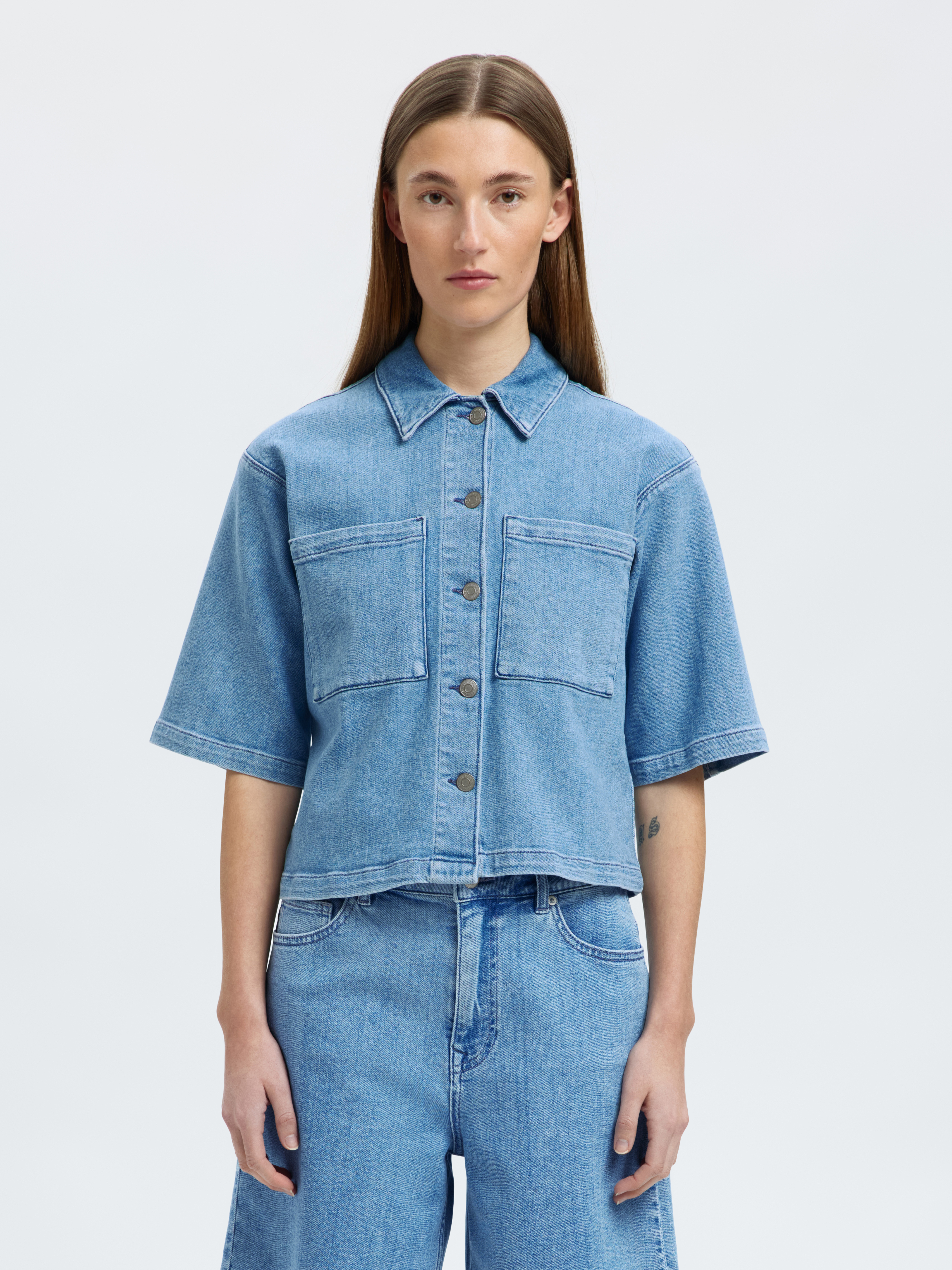 Selected SLFANYA 2/4 SHORT DENIM SHIRT 182315-Light Blue Denim 2