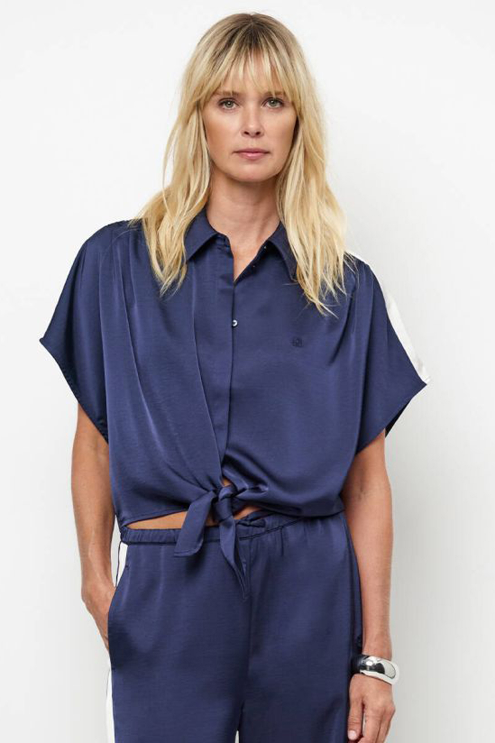 Dames blouse korte mouw blauw