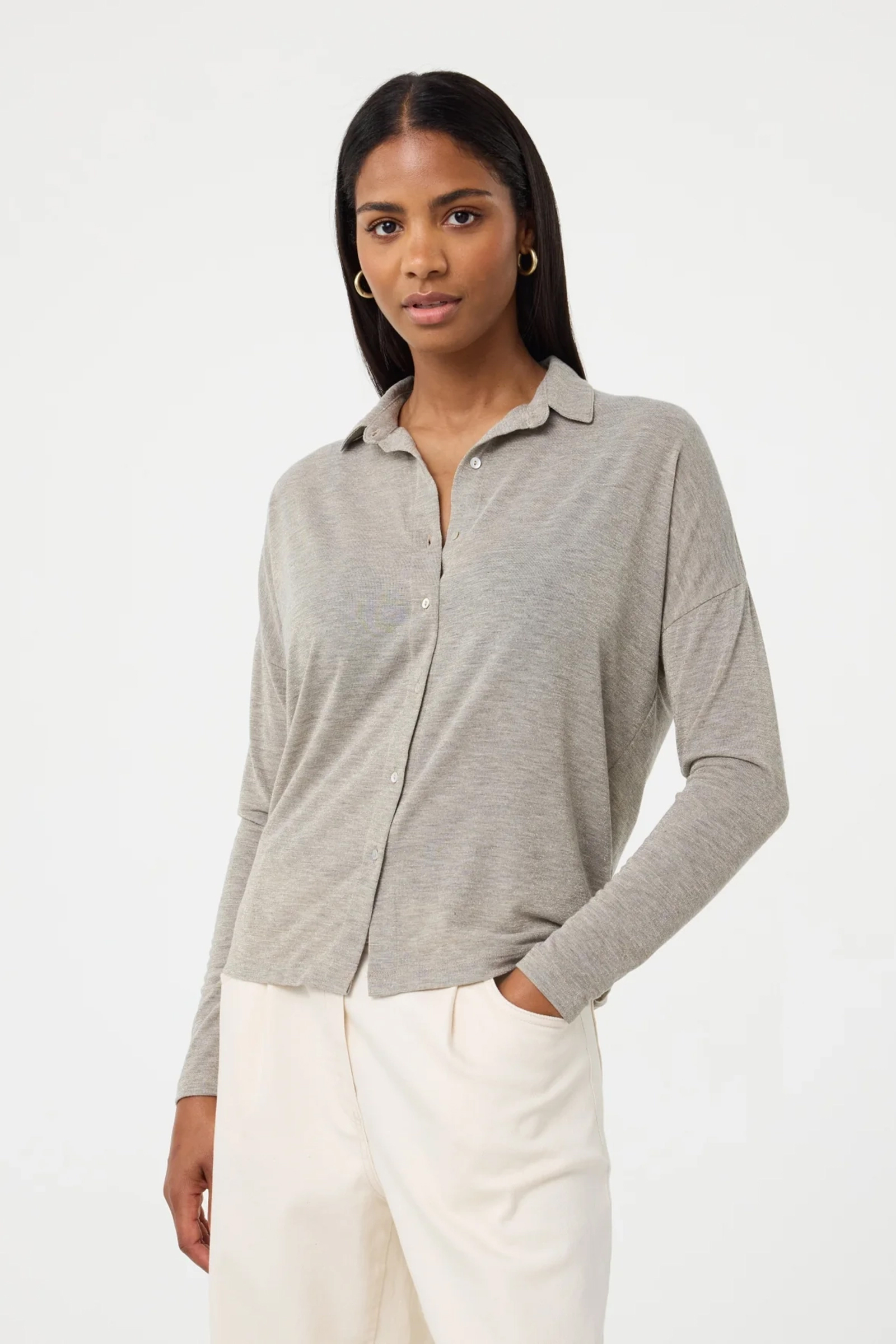 Dames blouse lange mouw grijs