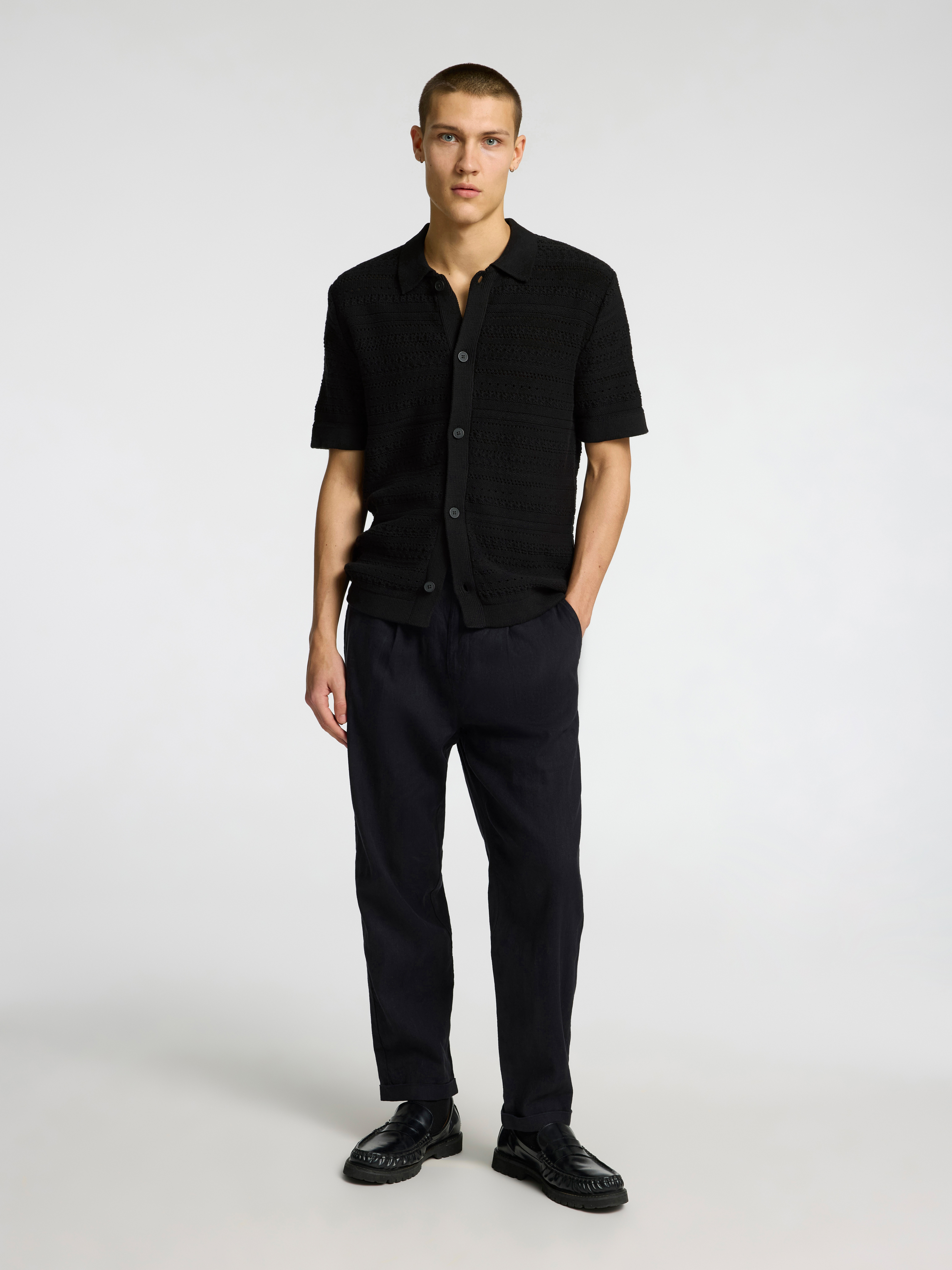 Selected SLHPALO SS KNIT CROCHET POLO CARDIG 179099-Black 5