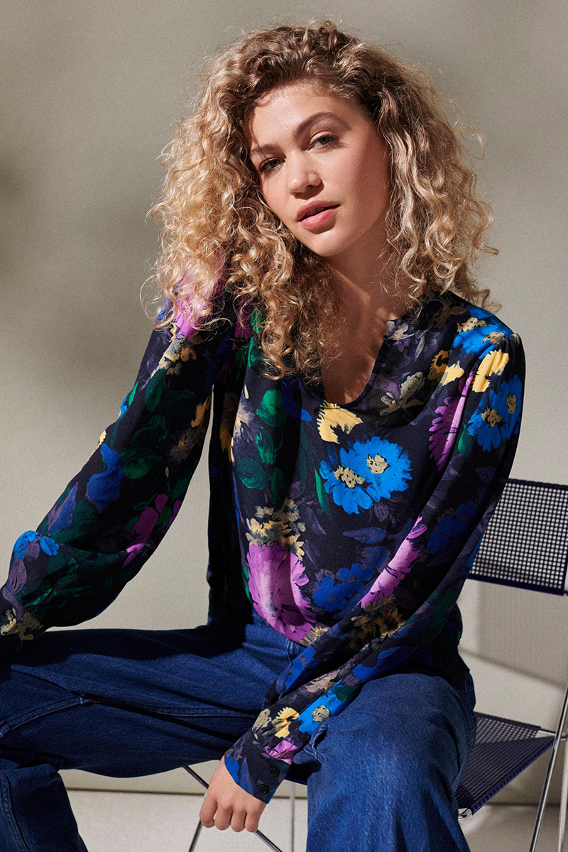 Dames blouse lange mouw blauw