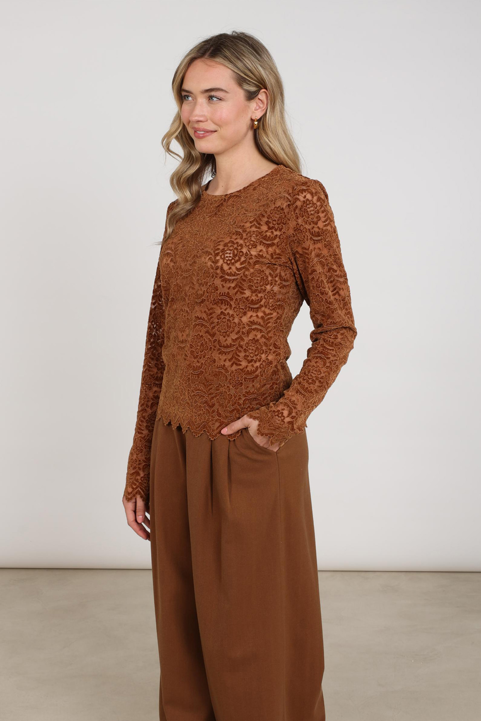 Dames t-shirt korte mouw bruin