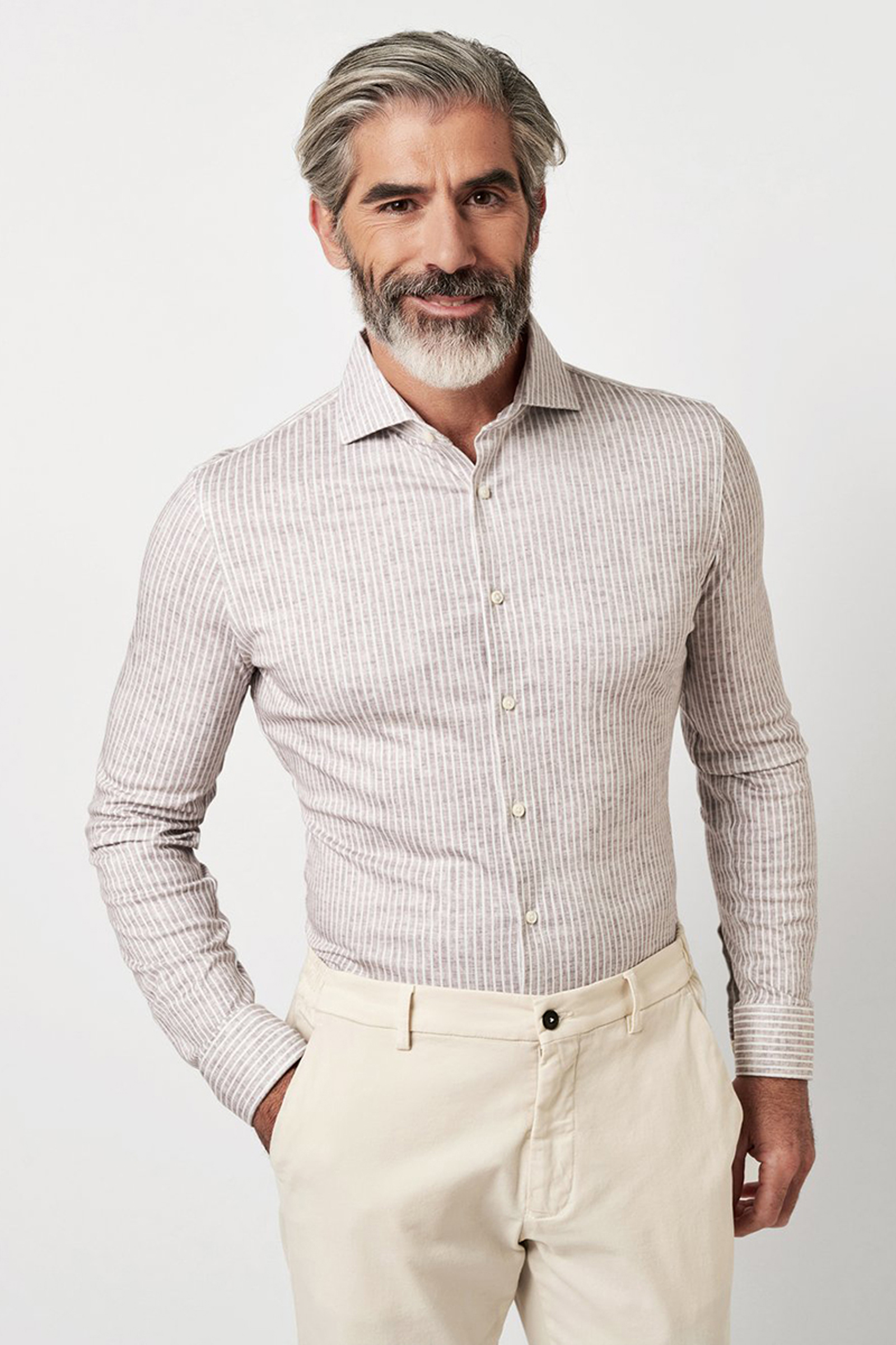 Heren overhemd lm casual bruin