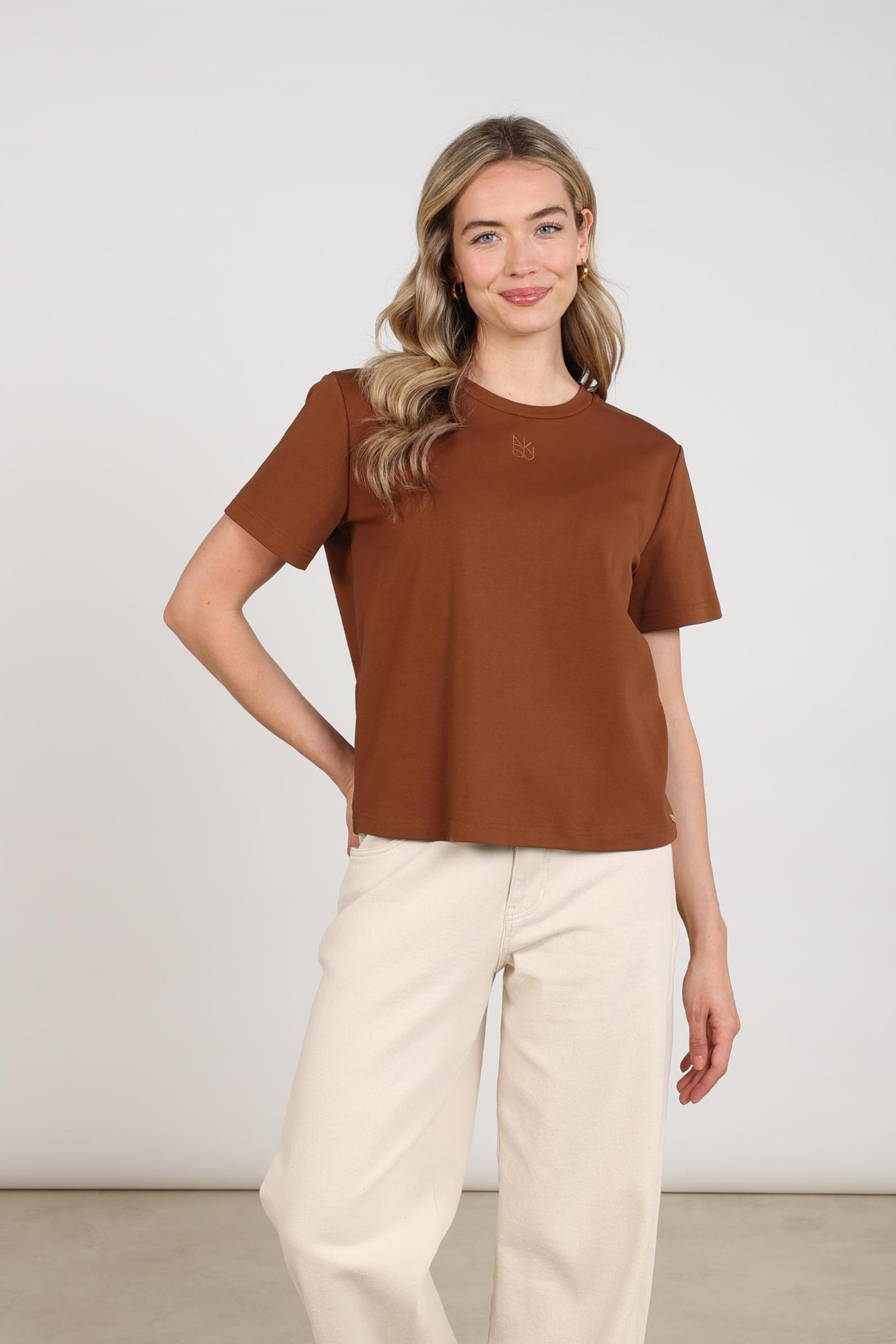 Dames t-shirt korte mouw bruin