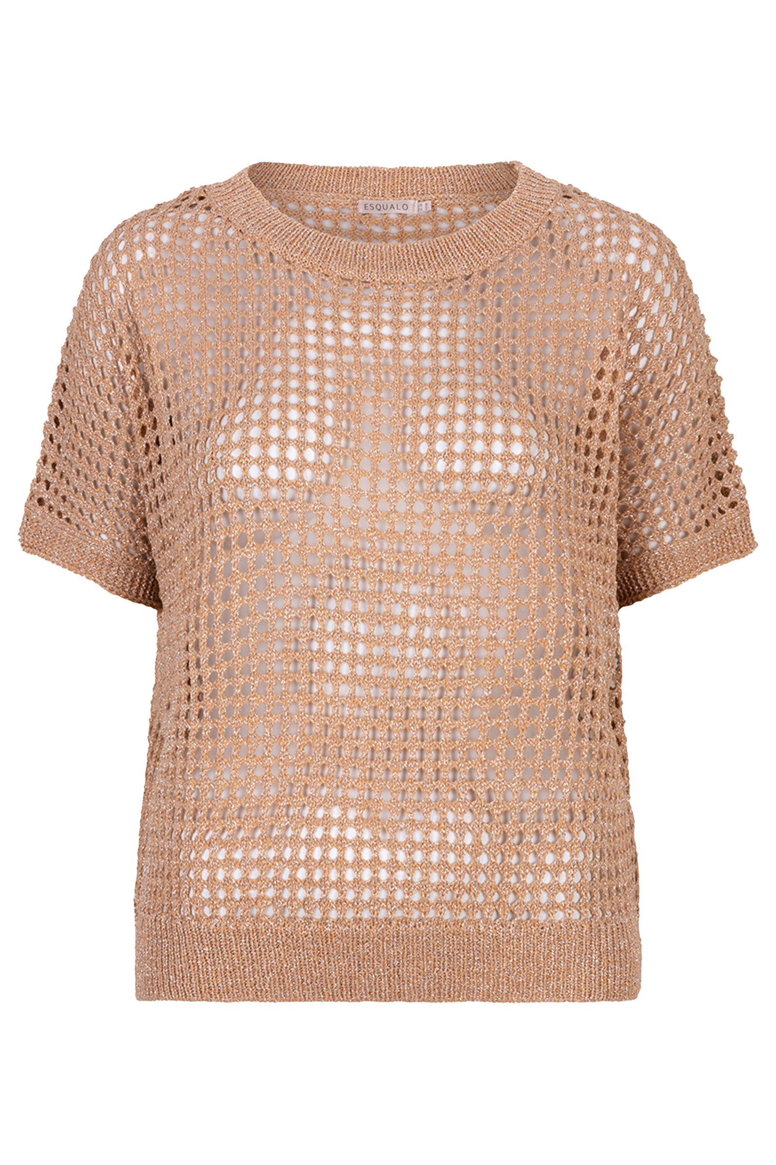 Esqualo Sweater open knit lurex bruin/beige-1 1