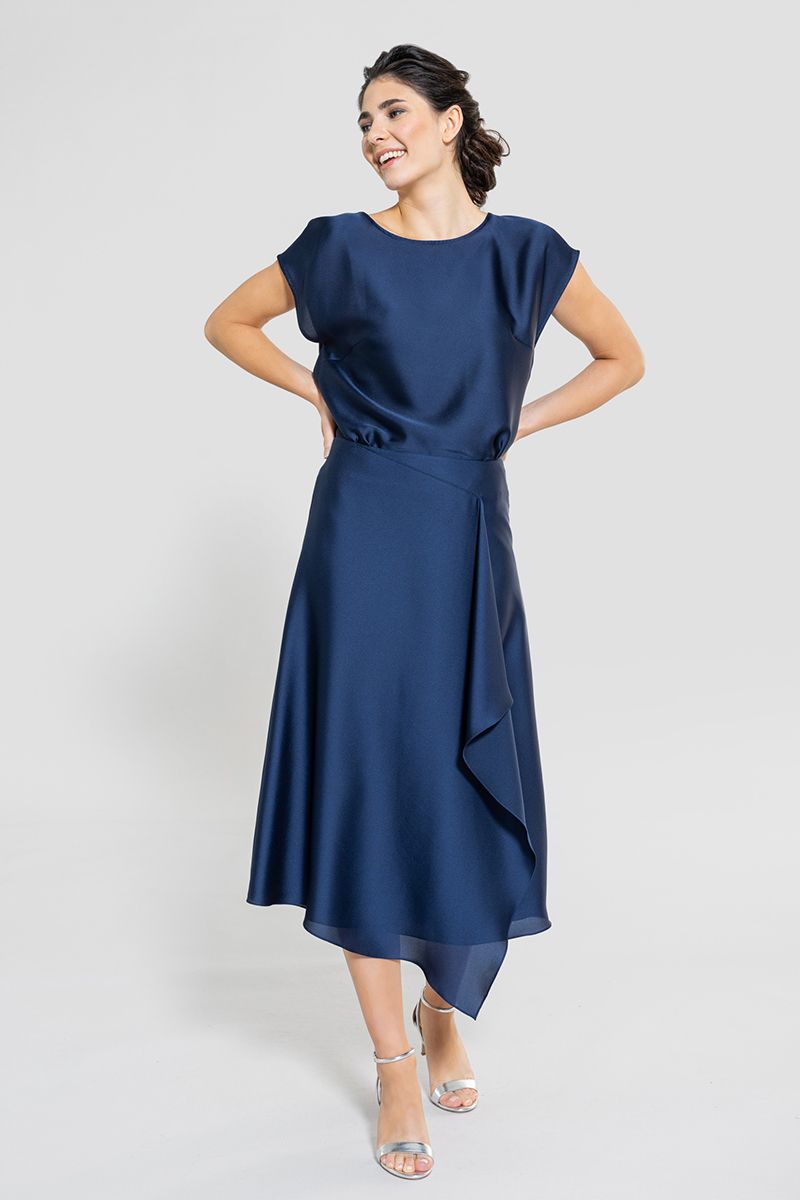 Swing Midirock aus nachhaltigem Satin Blauw-1 3