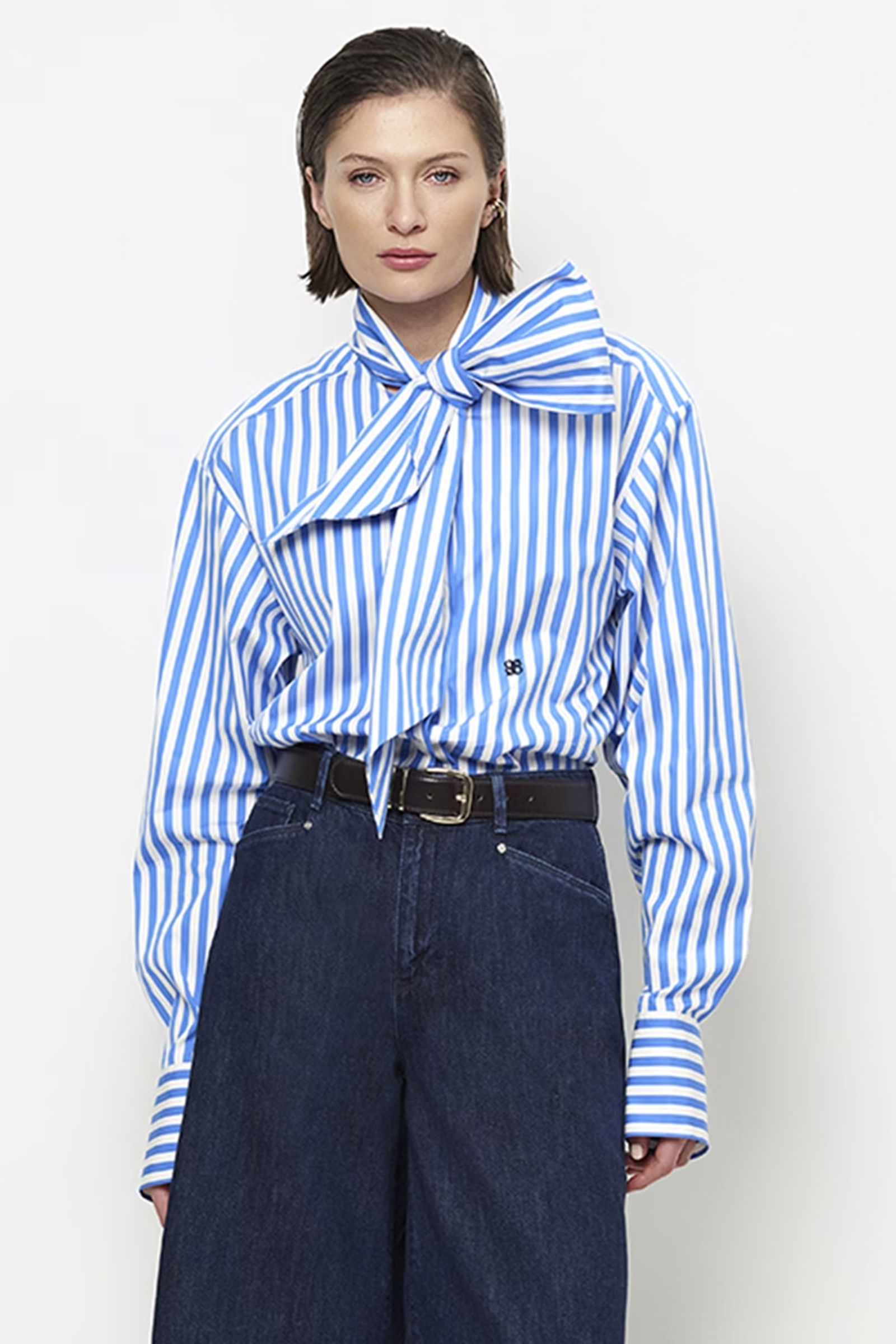 Dames blouse lange mouw blauw