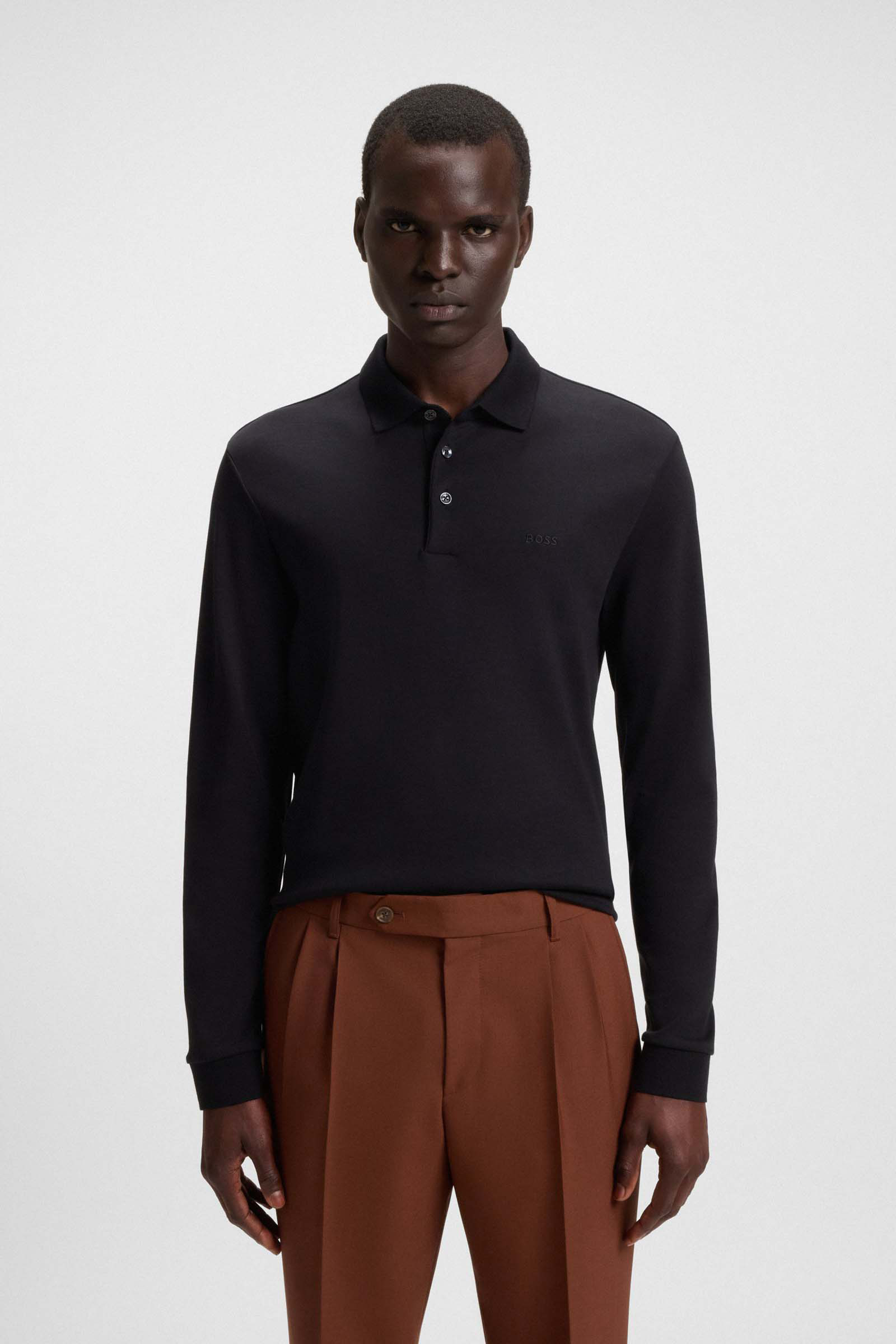 Heren polo lange mouw zwart