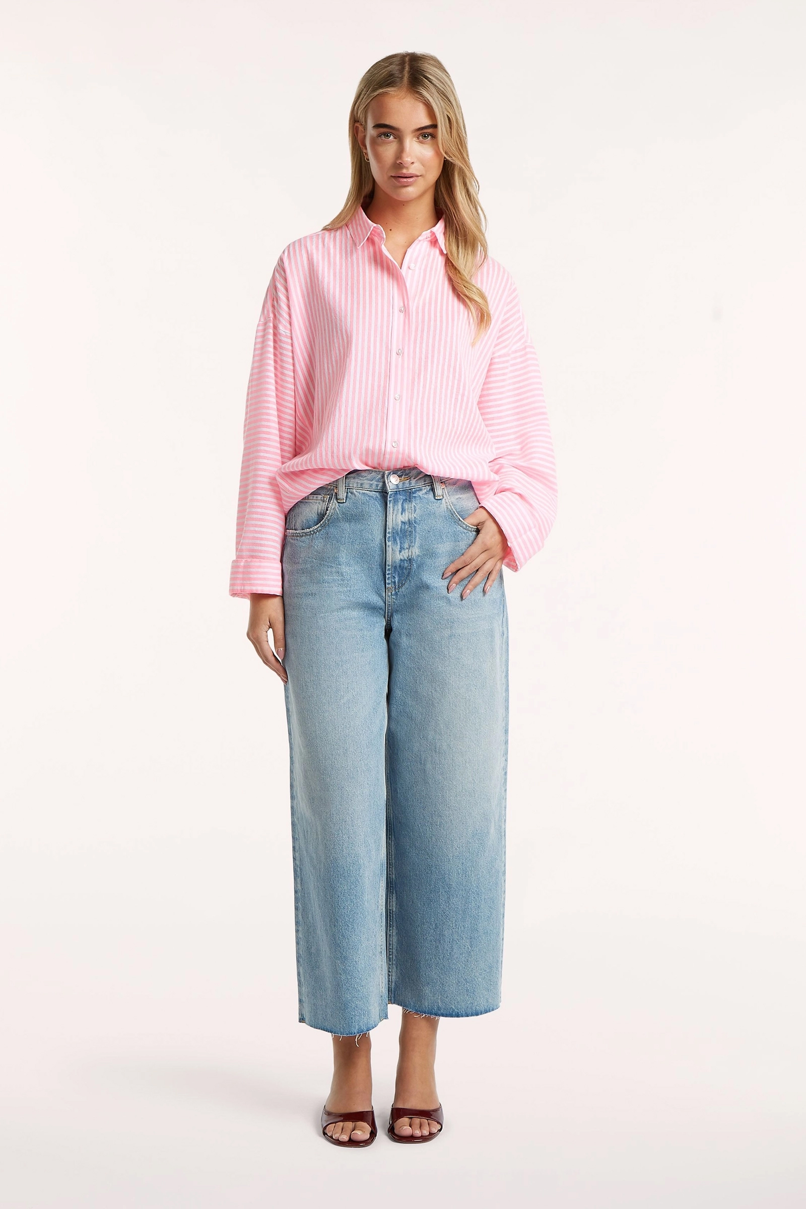 Dames blouse lange mouw rose