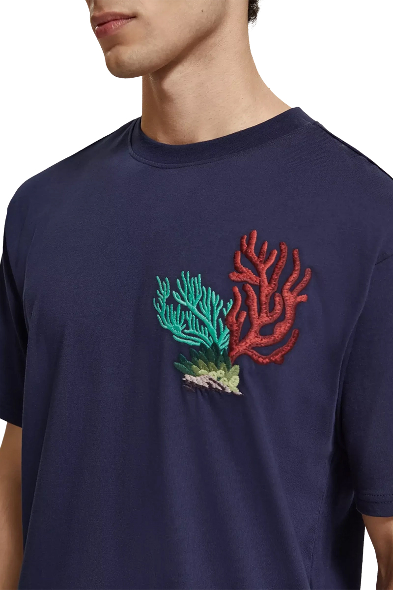 Scotch & Soda Embroidered Coral T-shirt Navy Blue 3