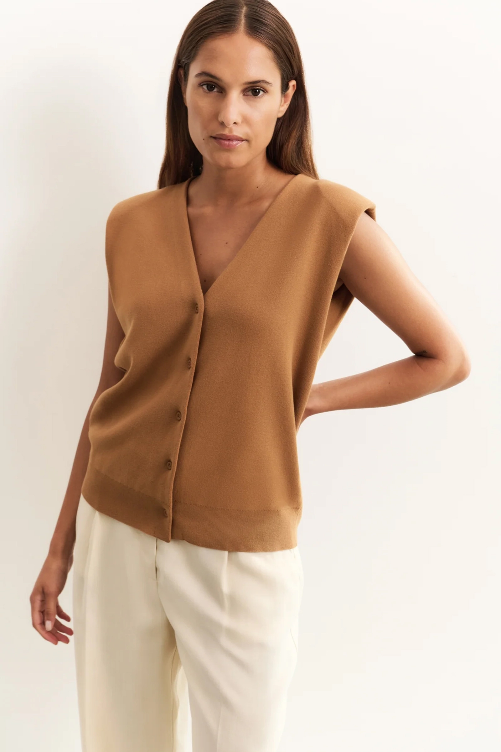 Yaya Knitted spencer with shoulder CHIPMUNK BROWN 2
