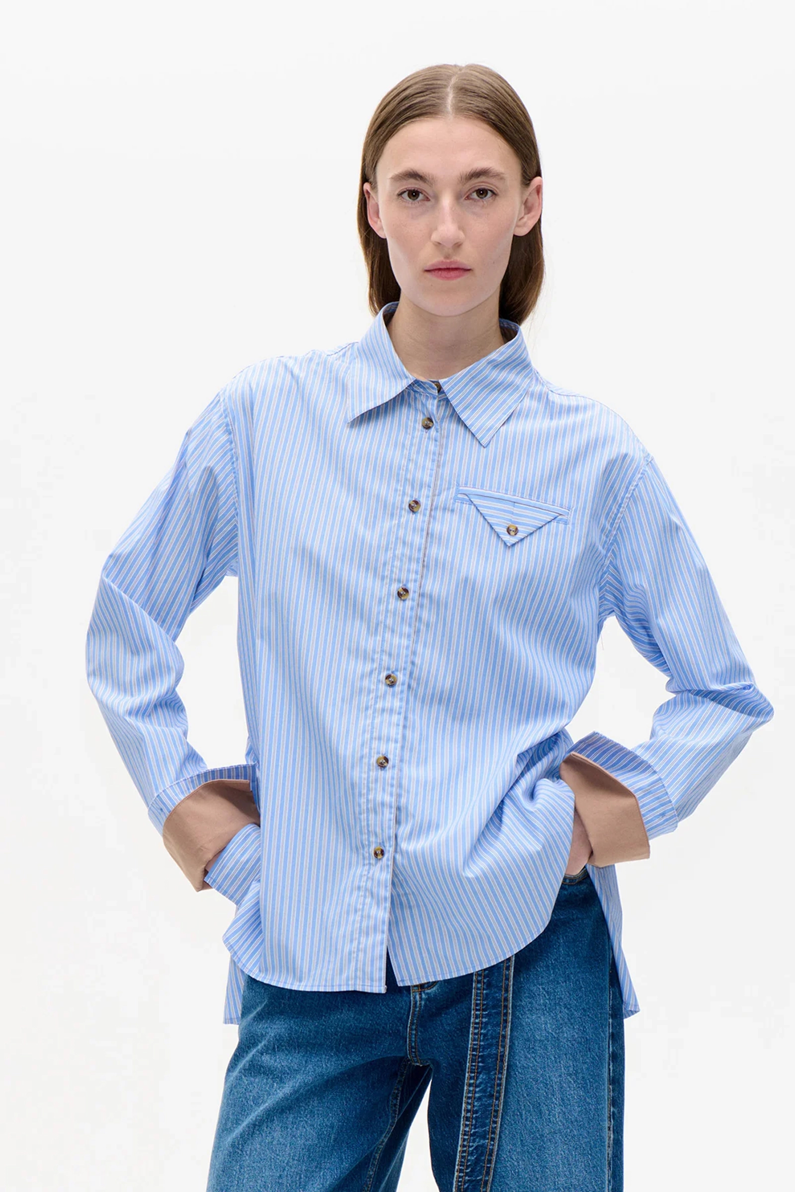 Dames blouse lange mouw blauw