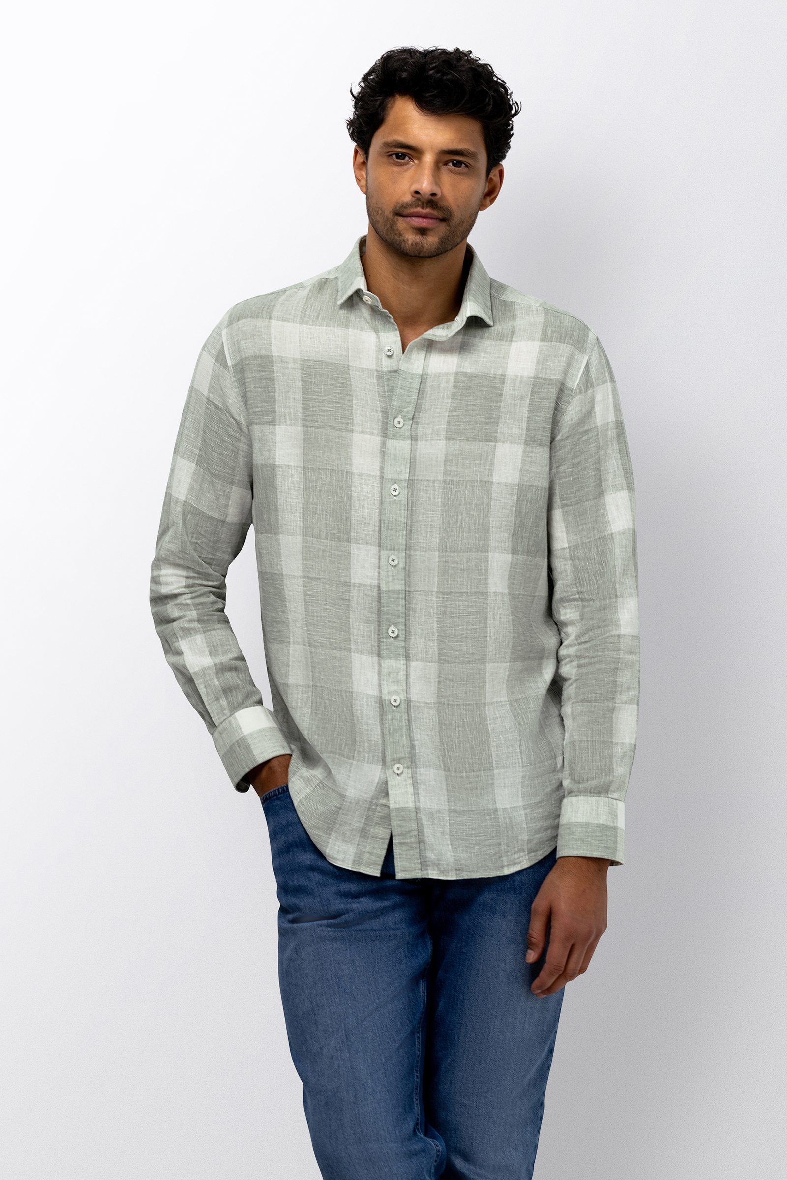 Heren overhemd lm casual groen