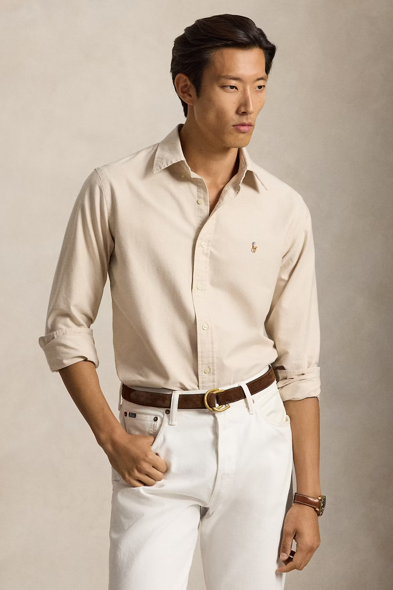 Heren overhemd lm casual ecru