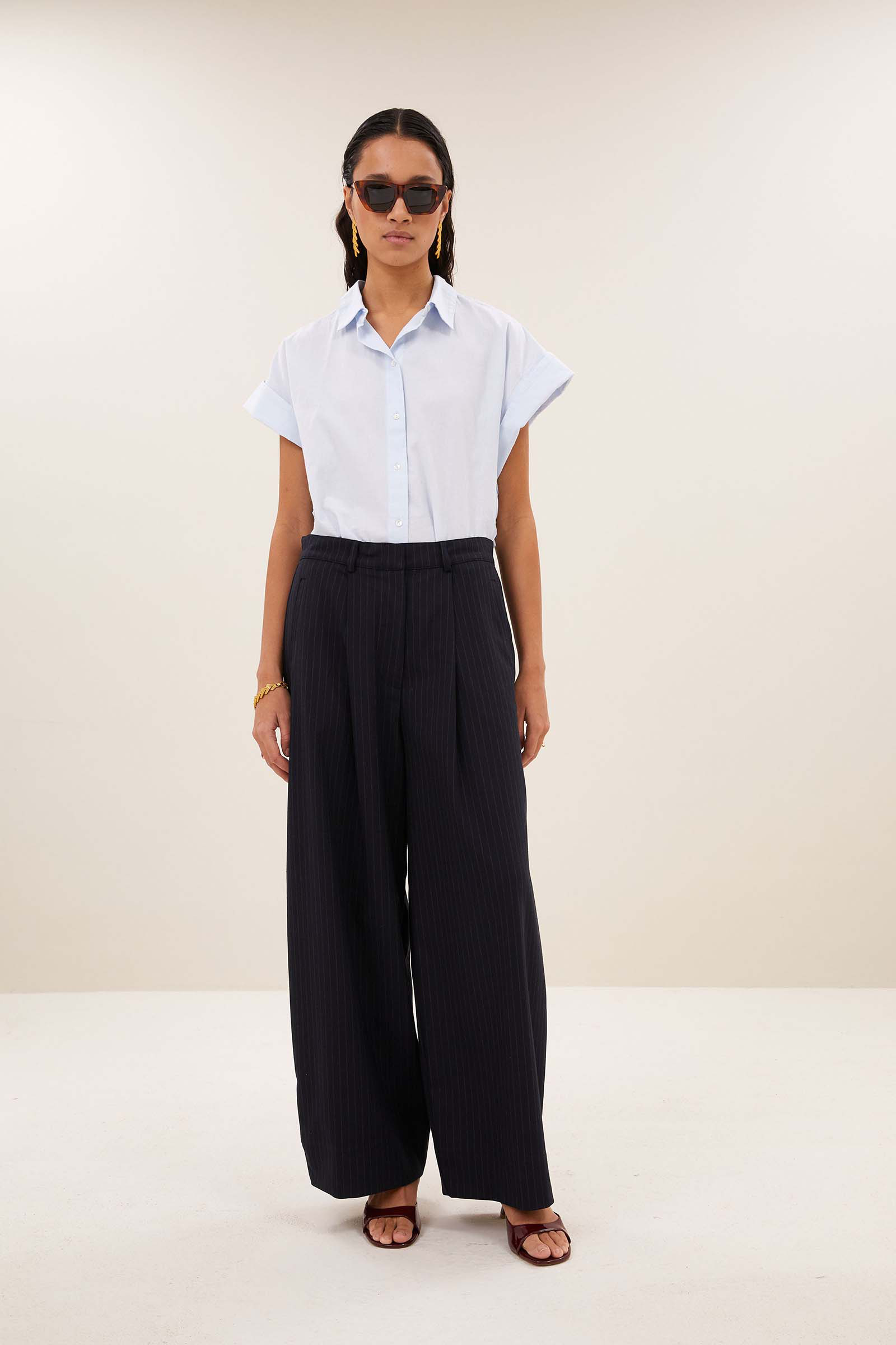 Dames blouse lange mouw blauw