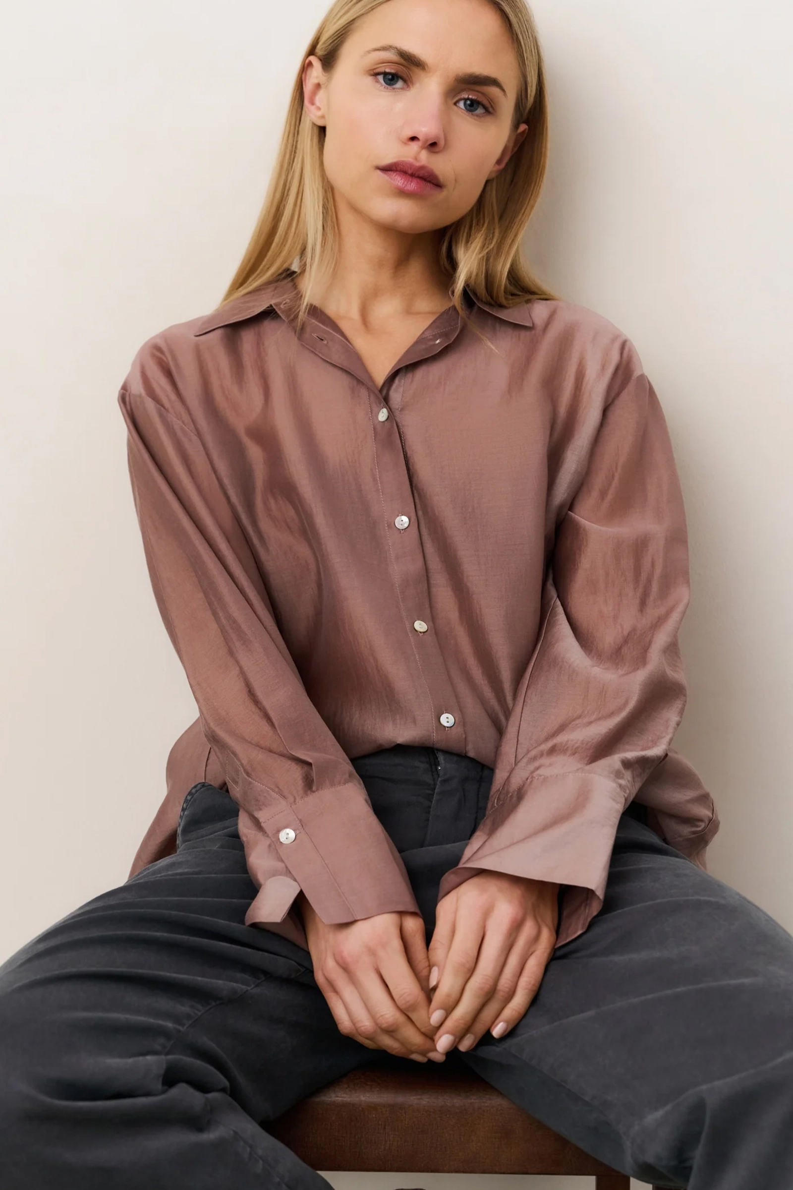 Dames blouse lange mouw rose