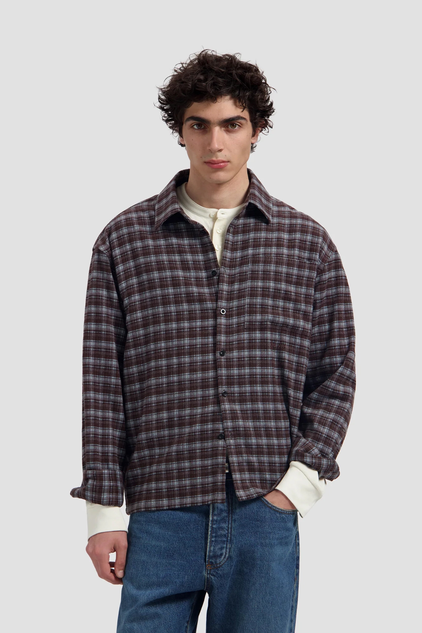Heren overhemd lm casual bruin