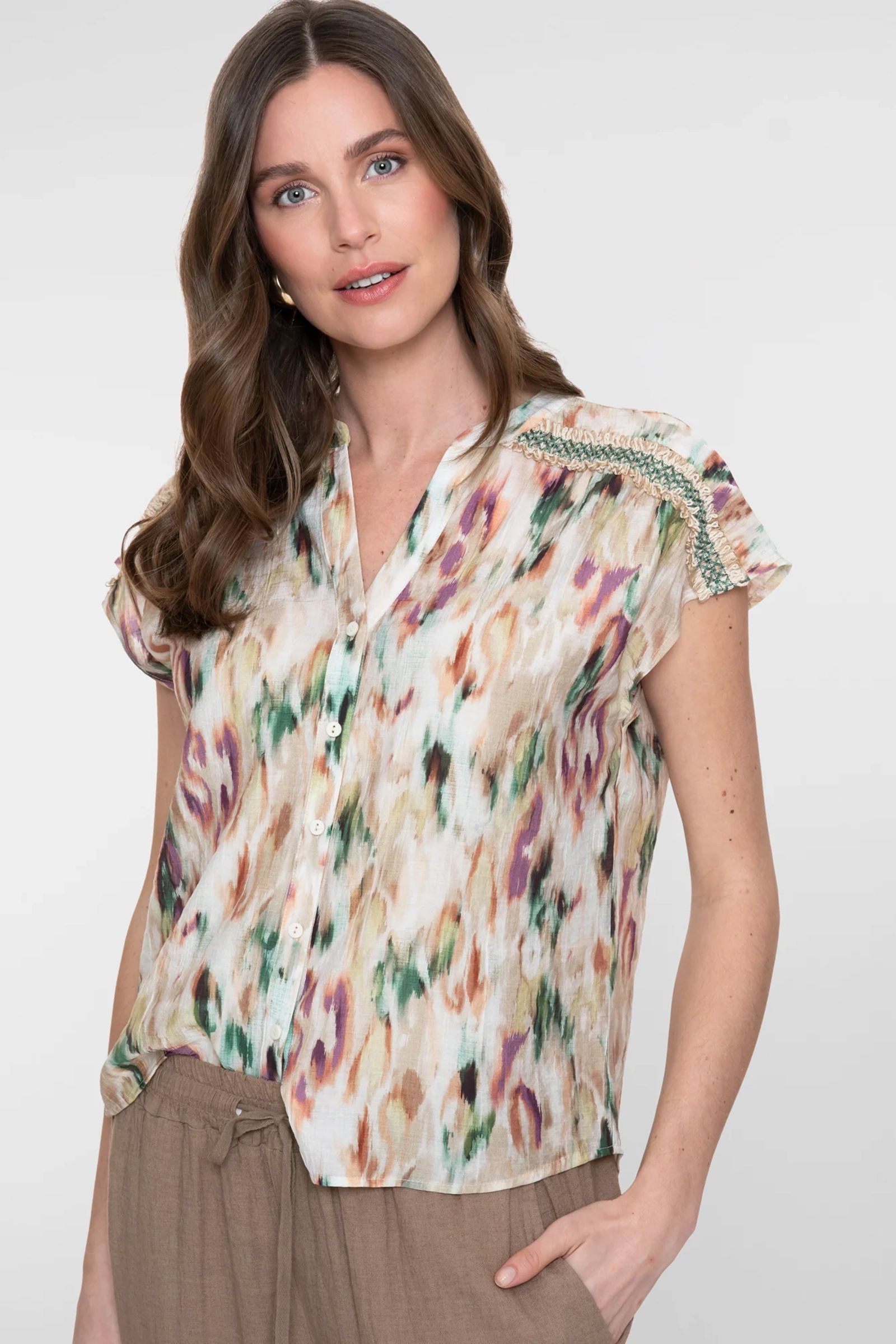 Dames blouse korte mouw ecru