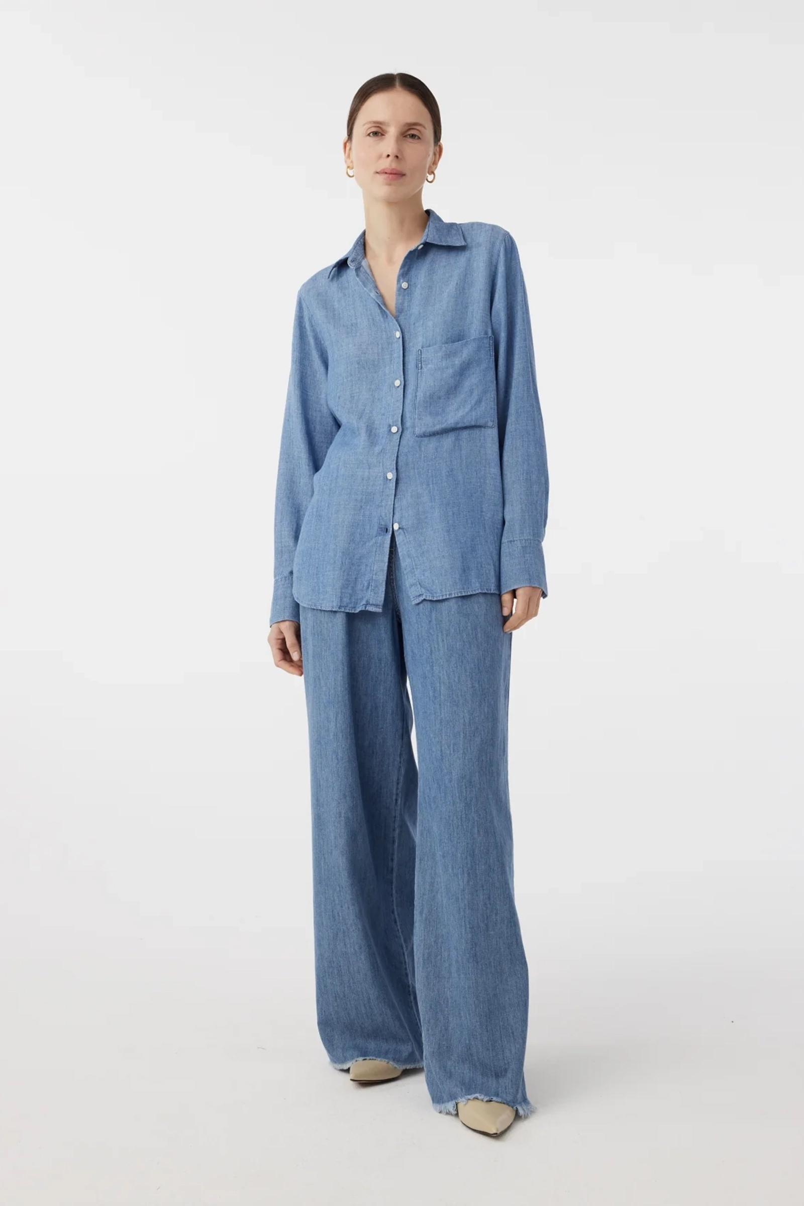 Dames blouse lange mouw blauw