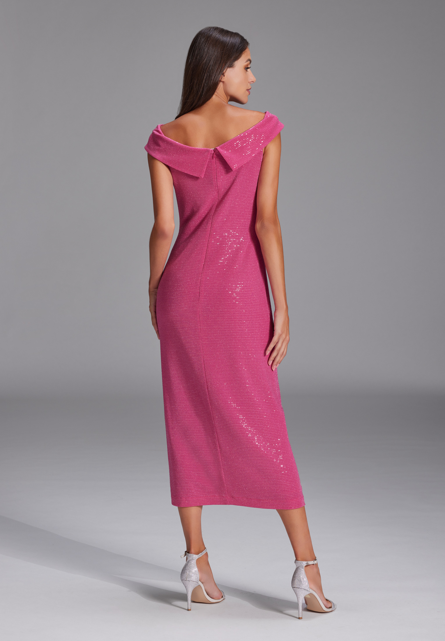 Swing Midi Kleid aus glitzerndem Jersey candy pink 4