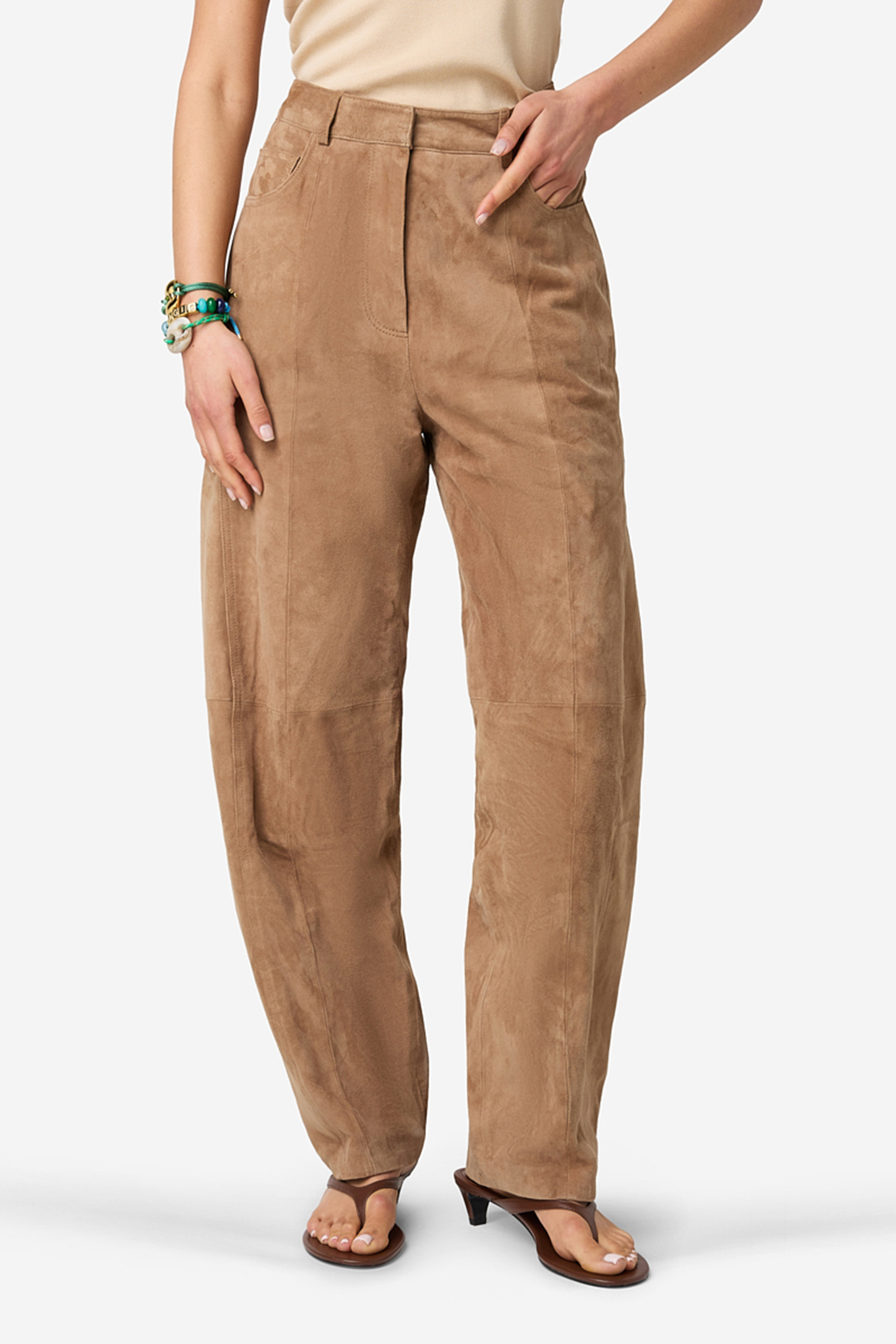 Dames leren broek bruin