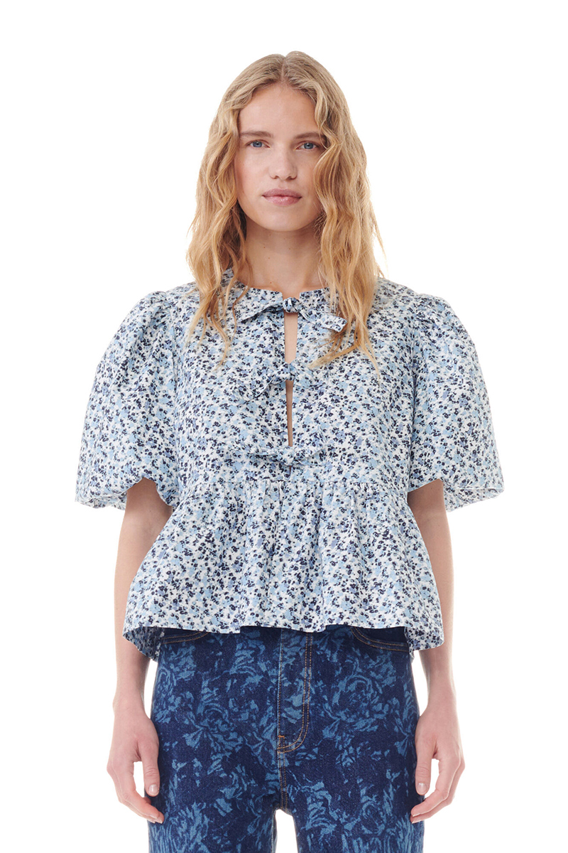 Dames blouse korte mouw blauw