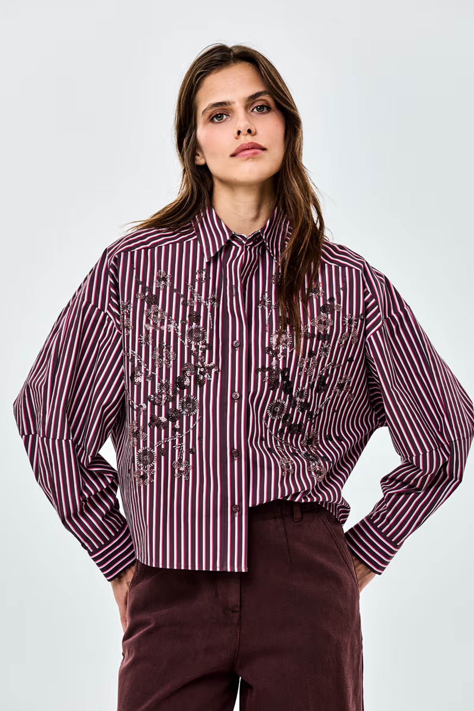 Dames blouse lange mouw bruin