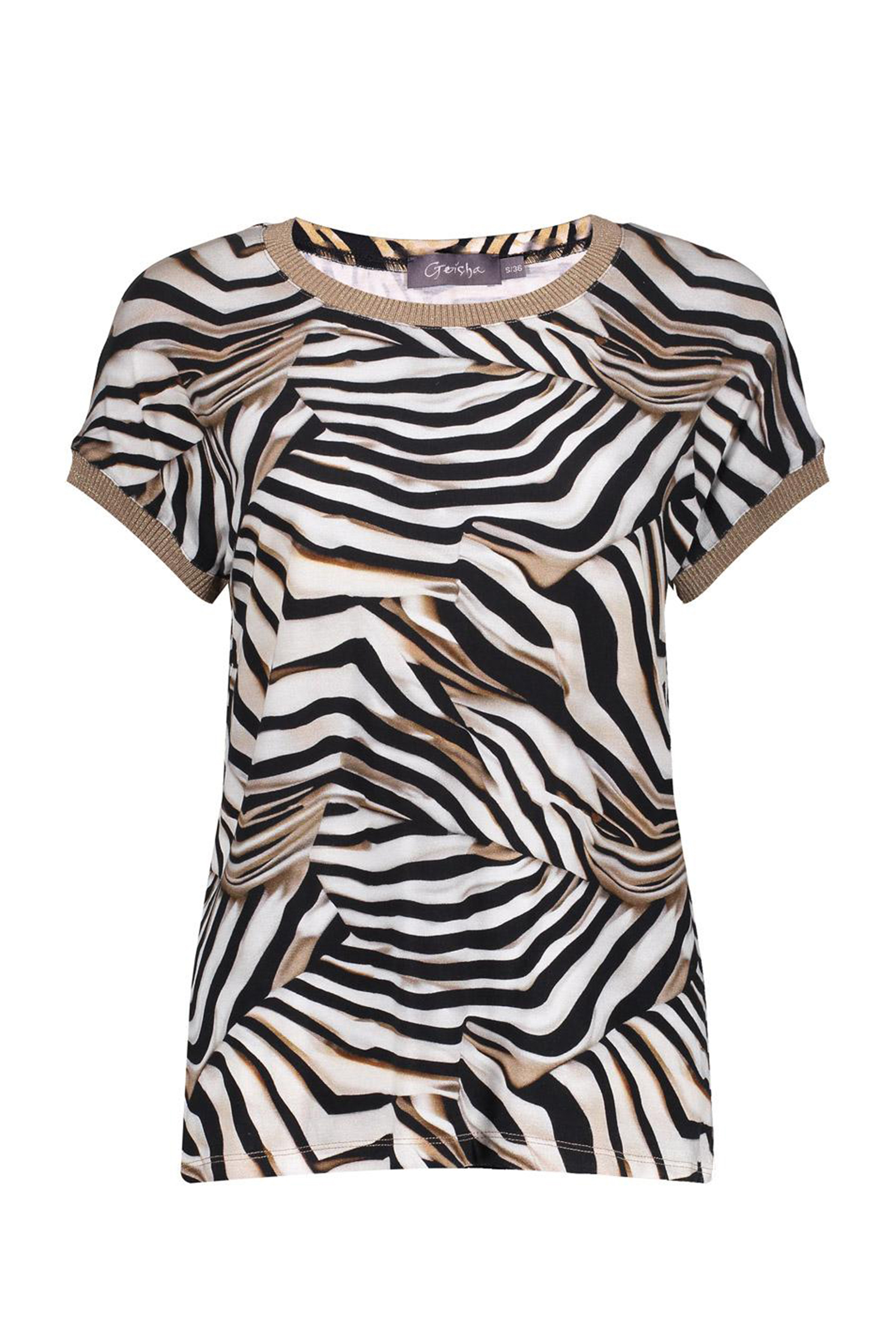 Geisha T-shirt with rib jersey AOP Ecru-1 1