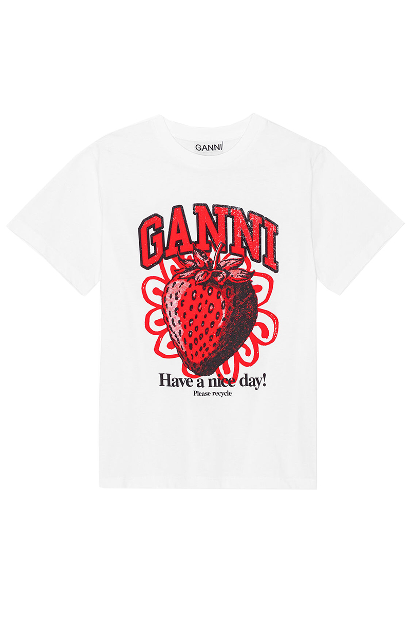 Ganni Basic shirt strawberry Wit-1 1