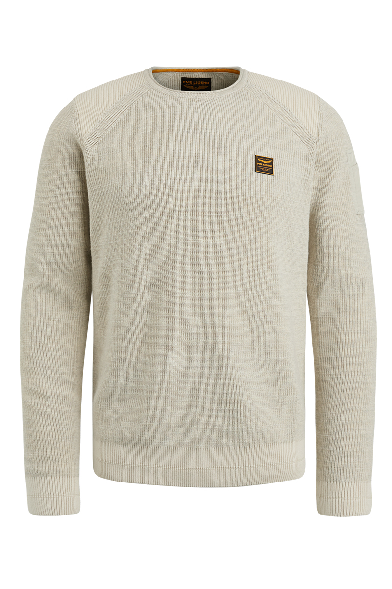 PME Legend R-neck cotton rib melee knit bruin/beige-1 1
