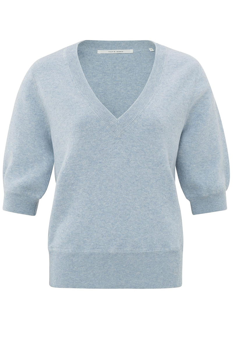 Yaya V-neck sweater with stitch det XENON BLUE MELANGE 1