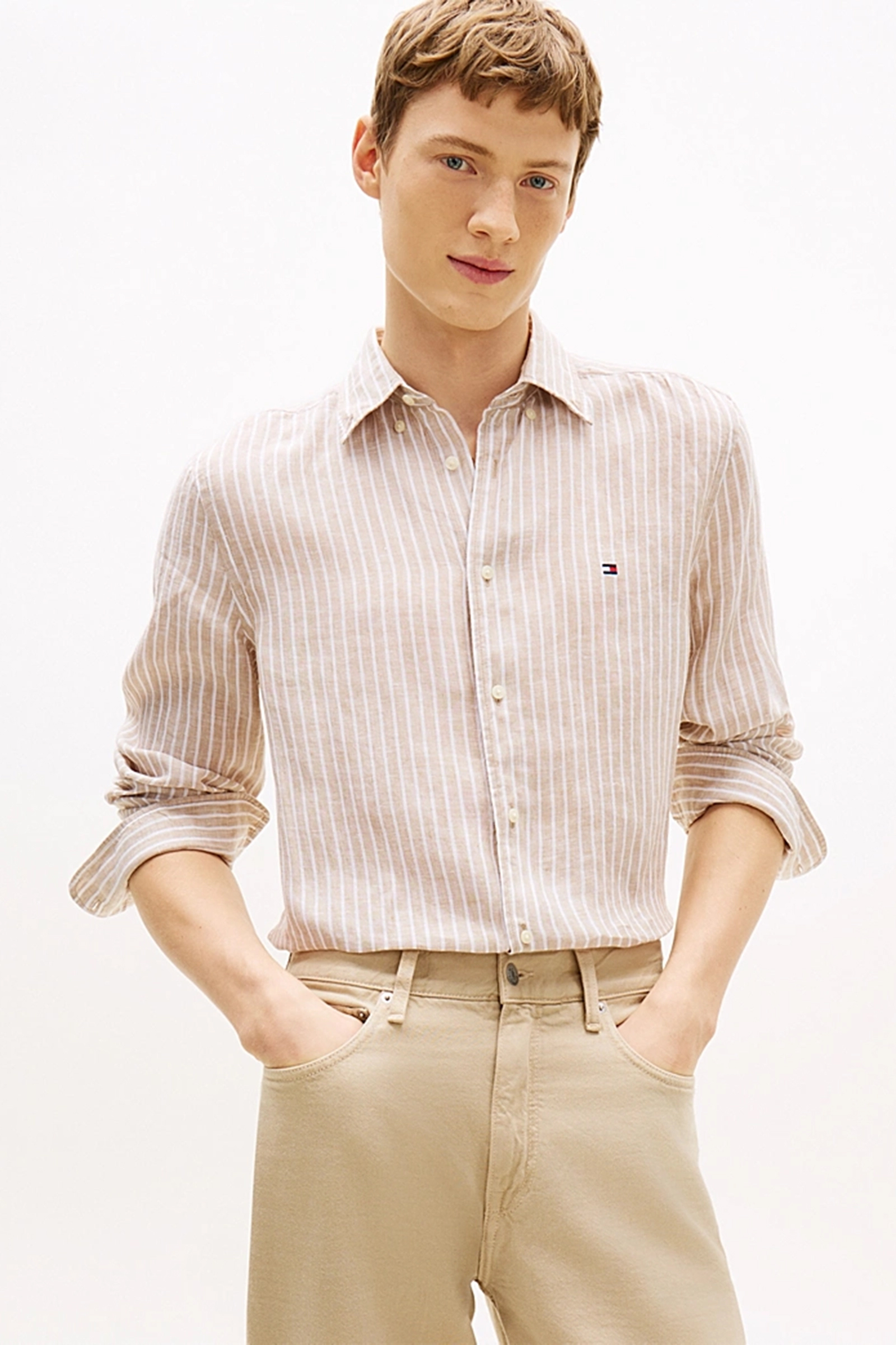 Heren overhemd lm casual bruin