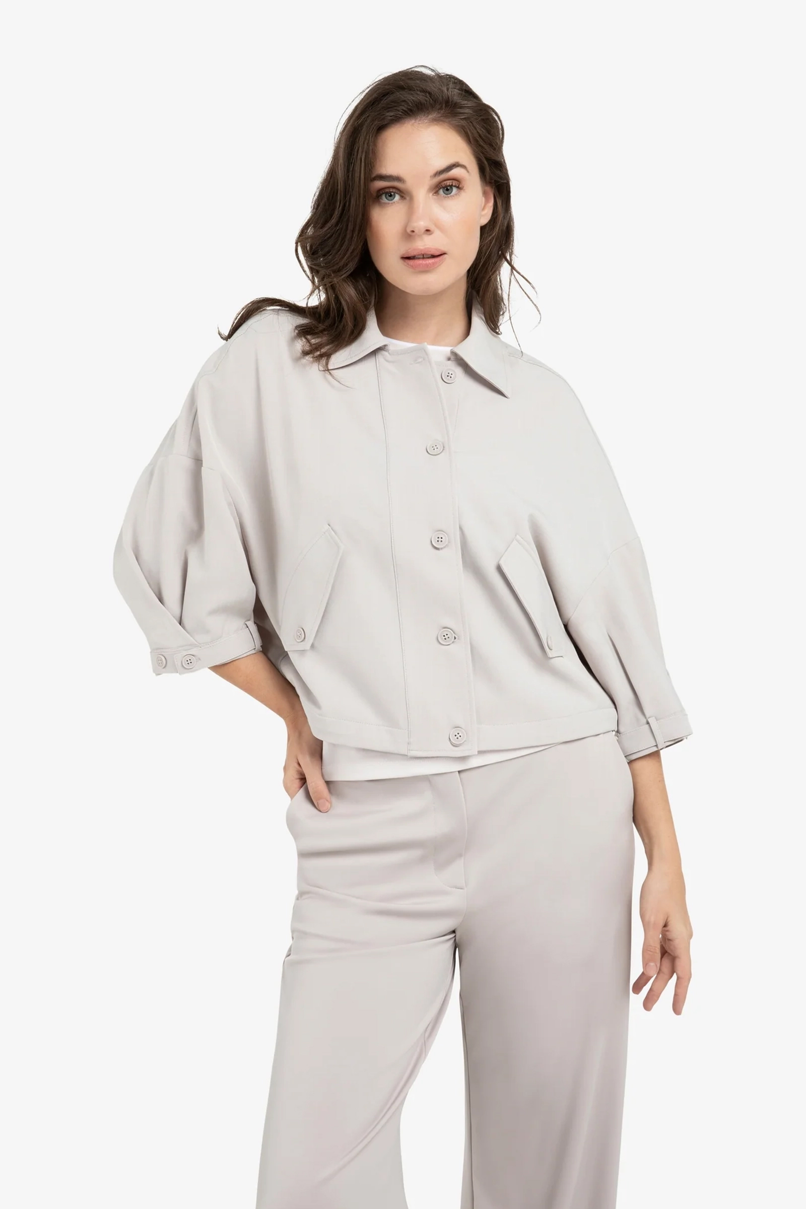 Dames blouse lange mouw grijs