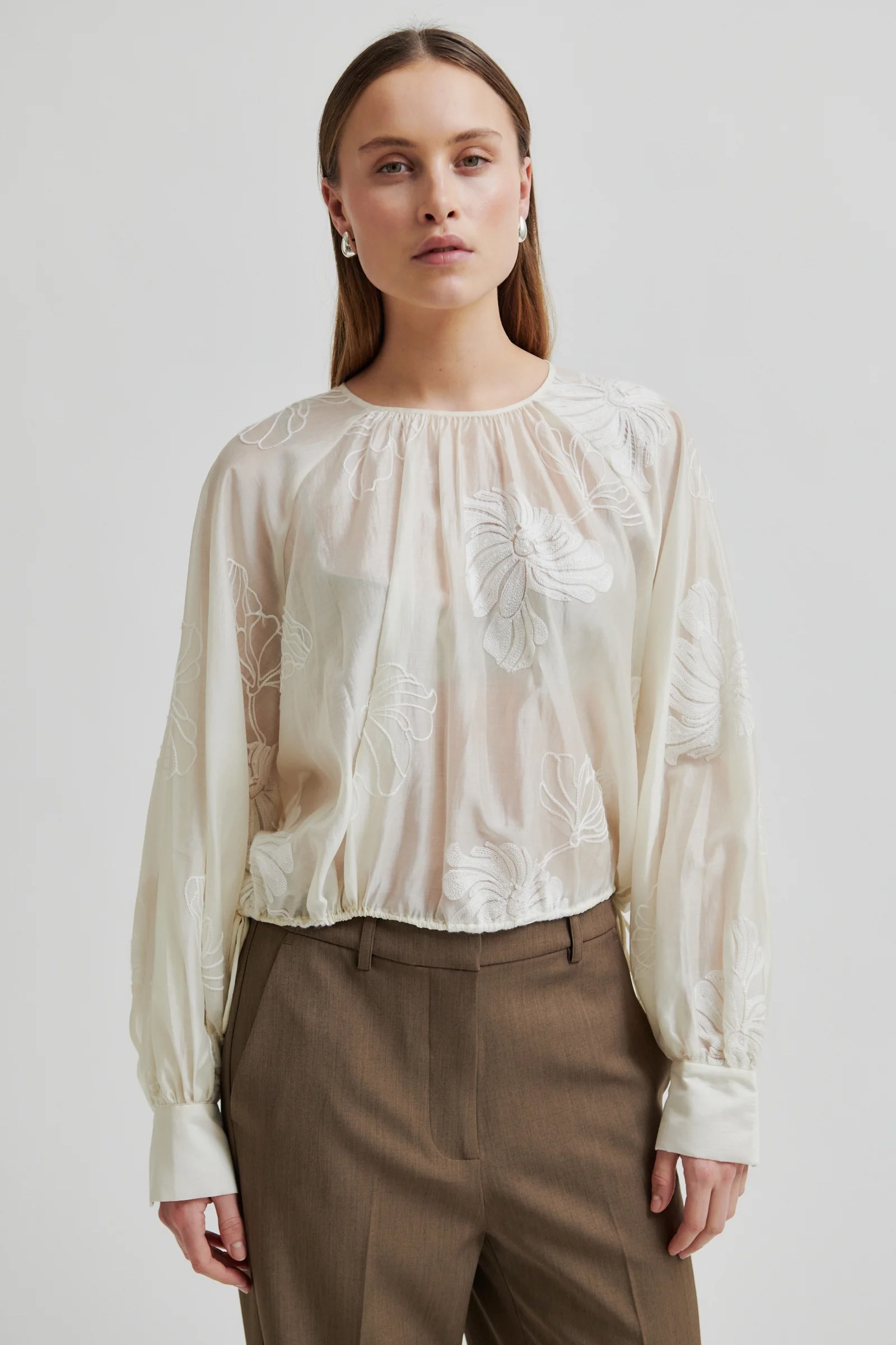 Dames blouse lange mouw ecru