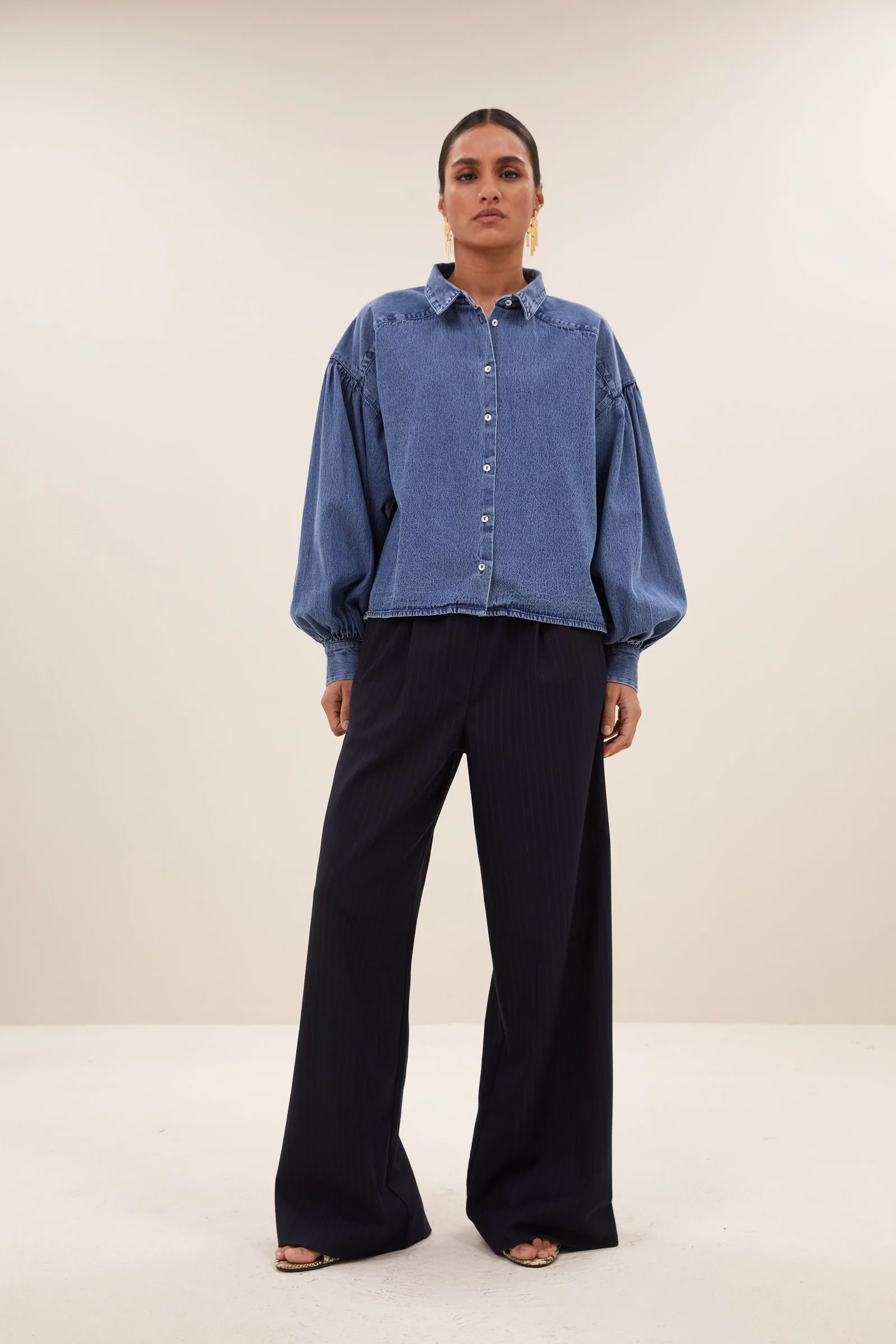 Dames blouse lange mouw blauw
