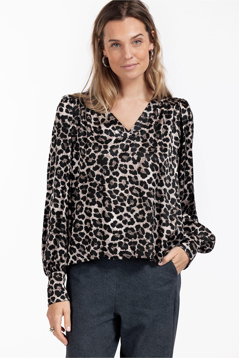 Dames blouse lange mouw grijs
