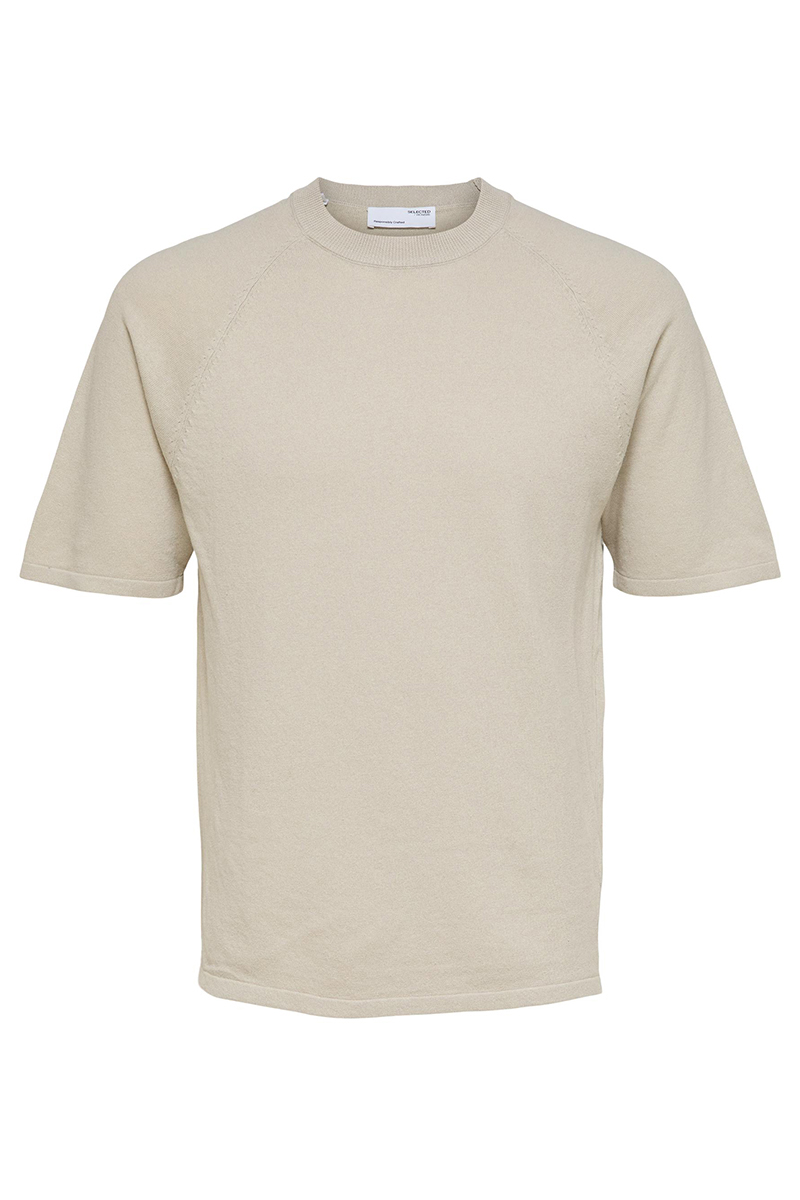 Selected SLHDANIEL SS KNIT TEE W bruin/beige 1
