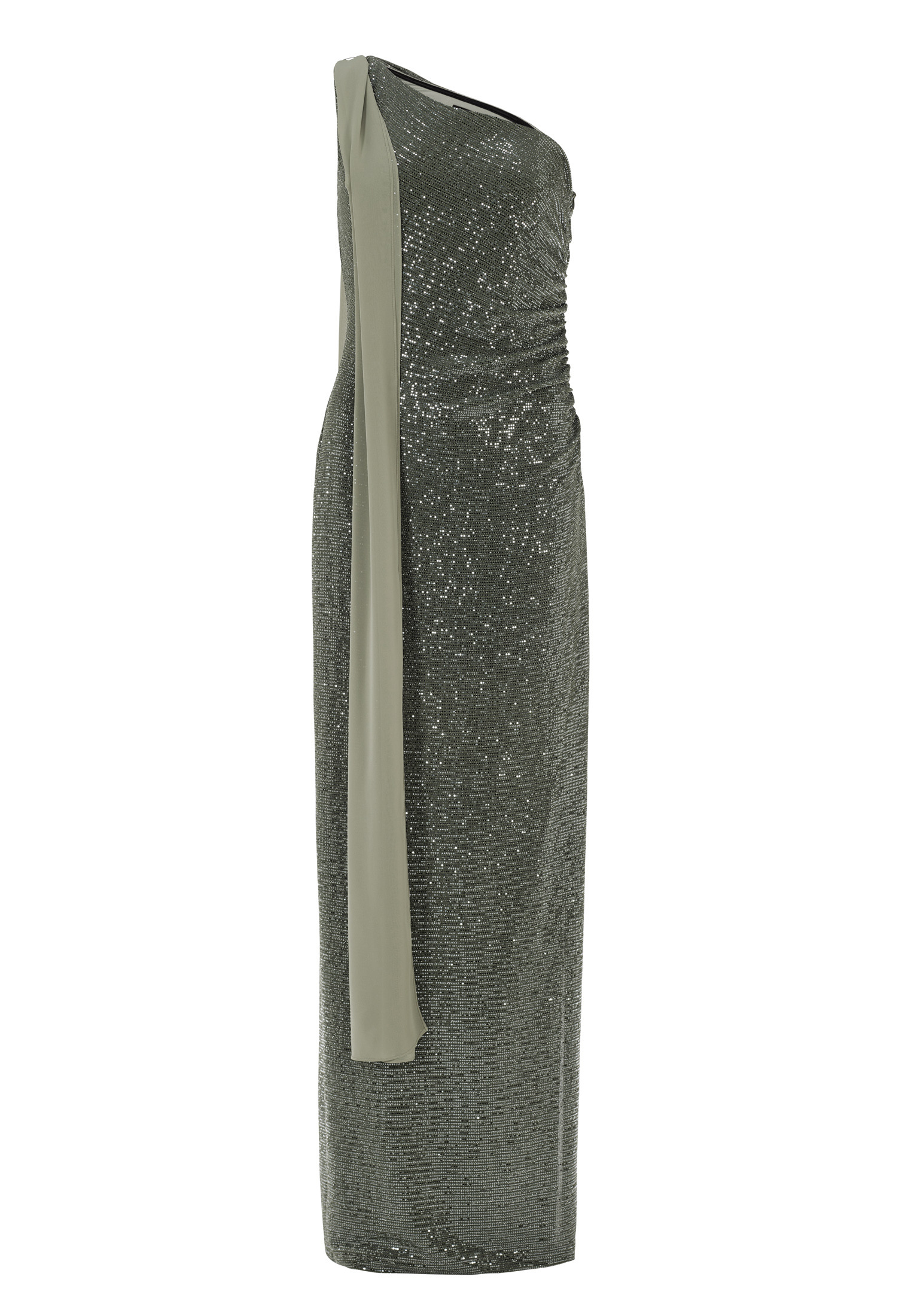 Swing One-Shoulder Abendkleid aus foliert eucalyptus green 1