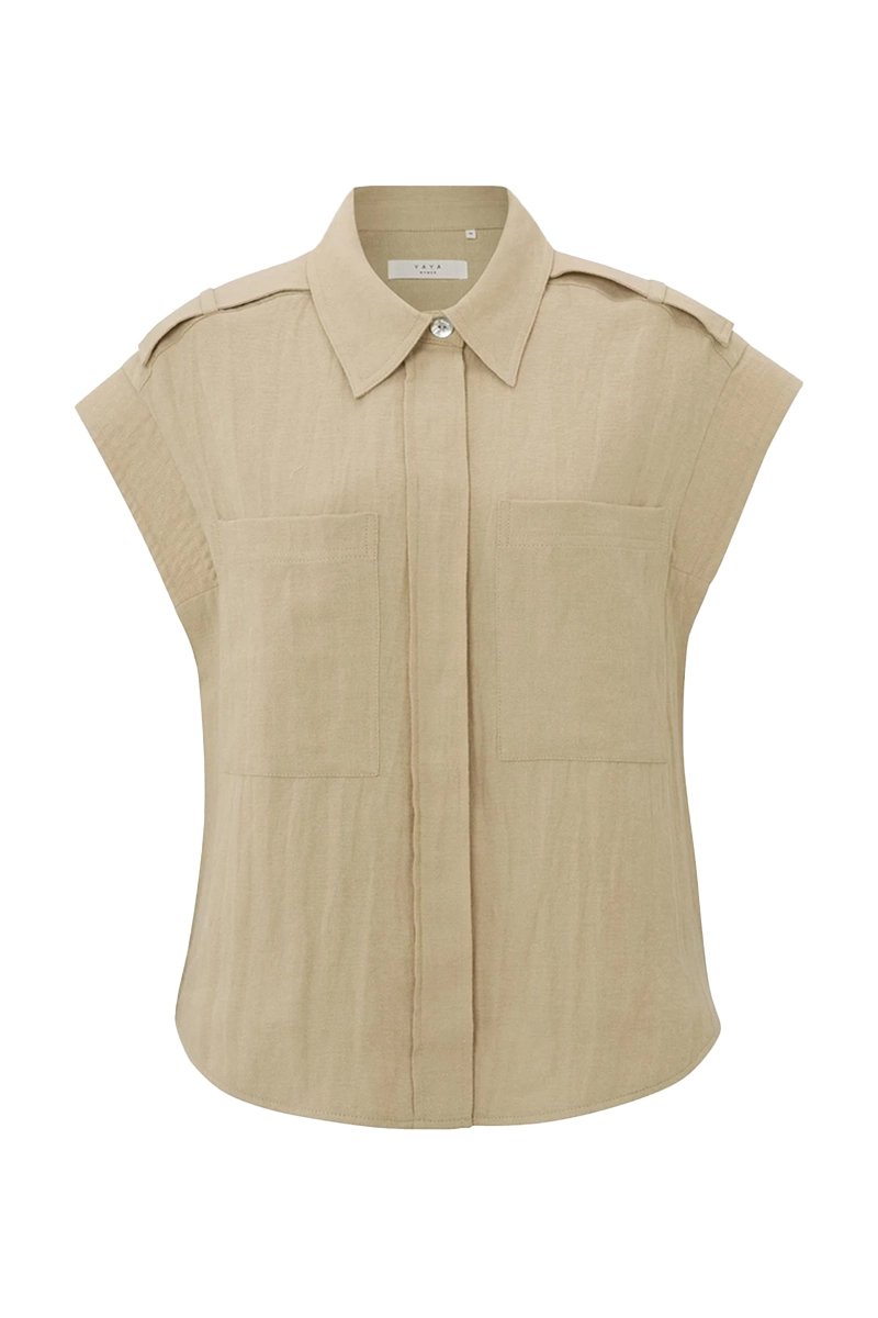 Yaya Sleeveless shirt jacket with p bruin/beige-1 1