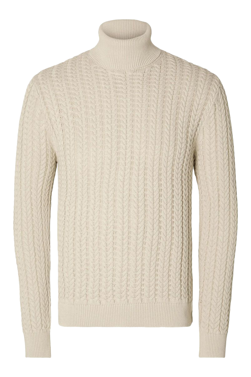 Selected SLHBRAI LS KNIT CABLE ROLL NECK W 184679-Oatmeal 1