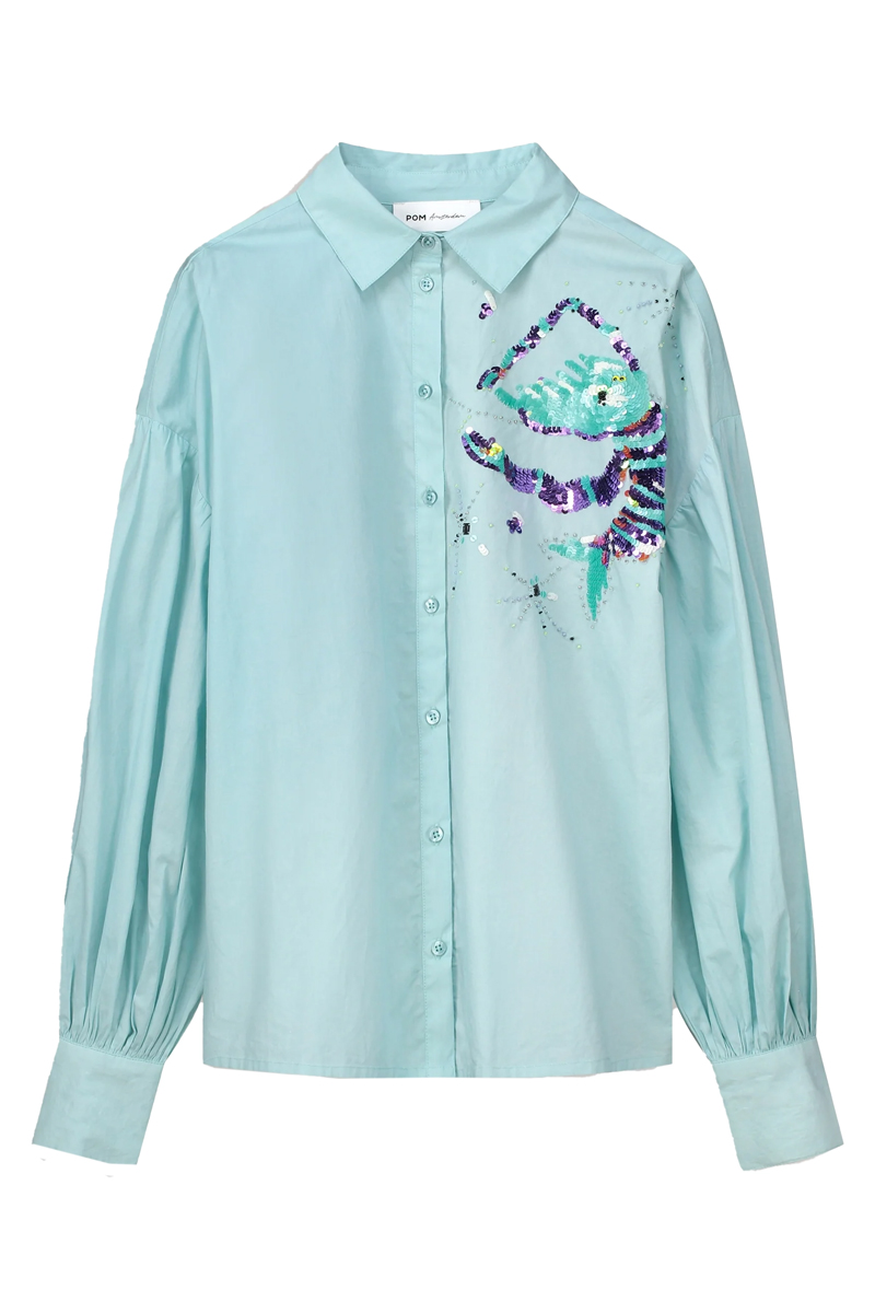 Dames blouse lange mouw blauw
