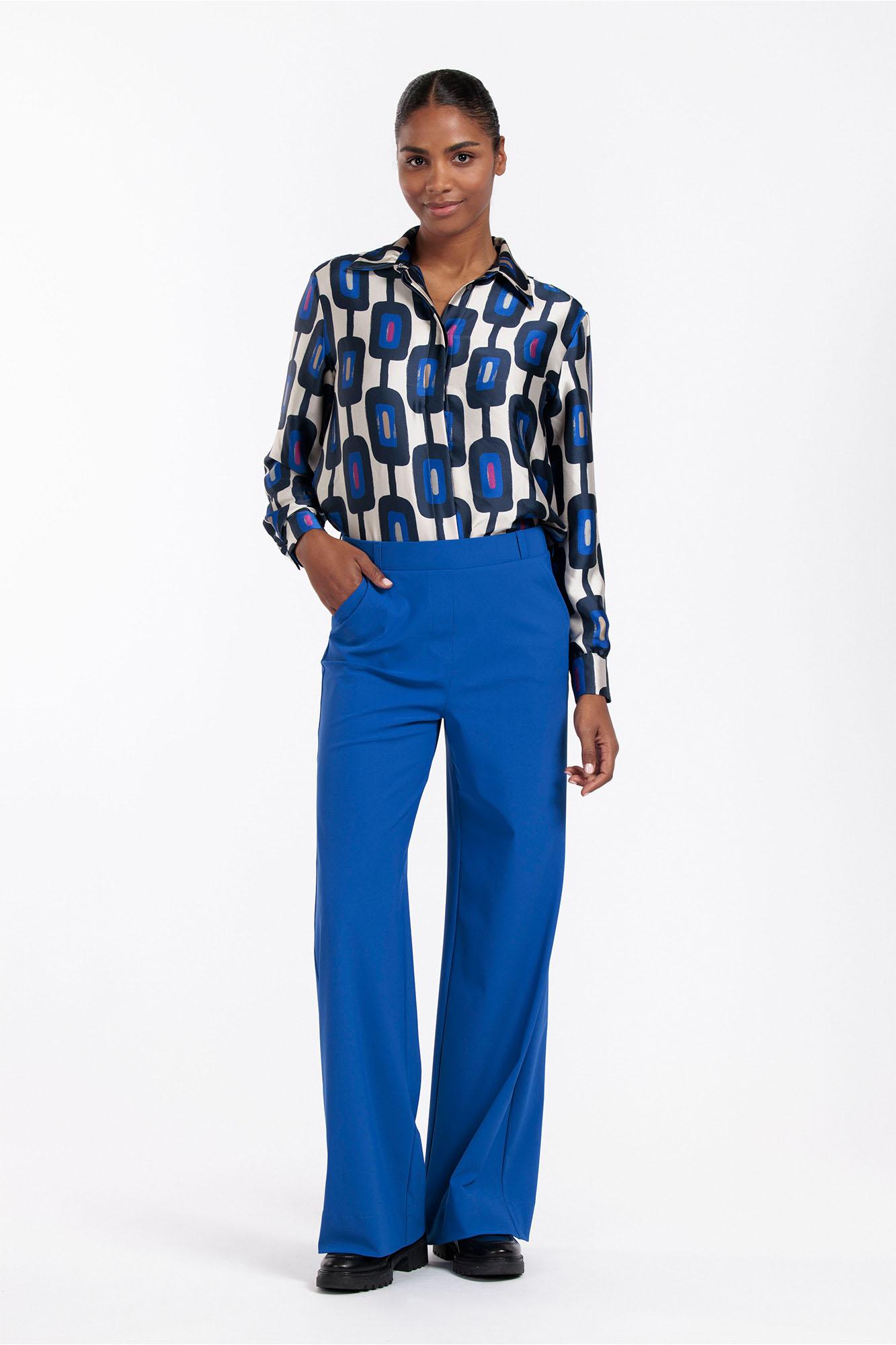 Dames blouse lange mouw blauw