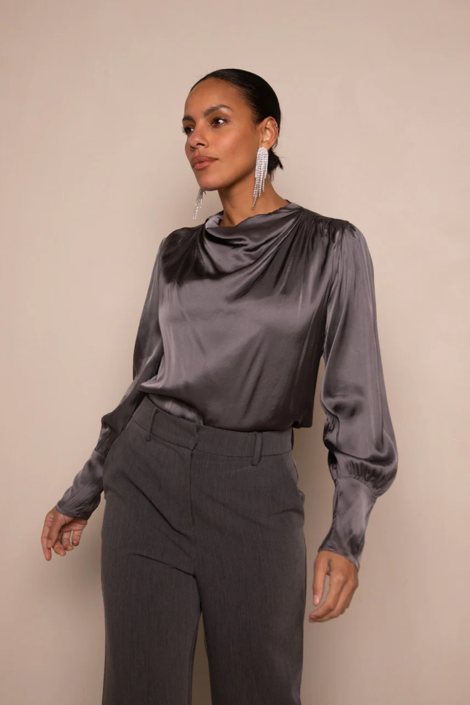 Dames blouse korte mouw bruin