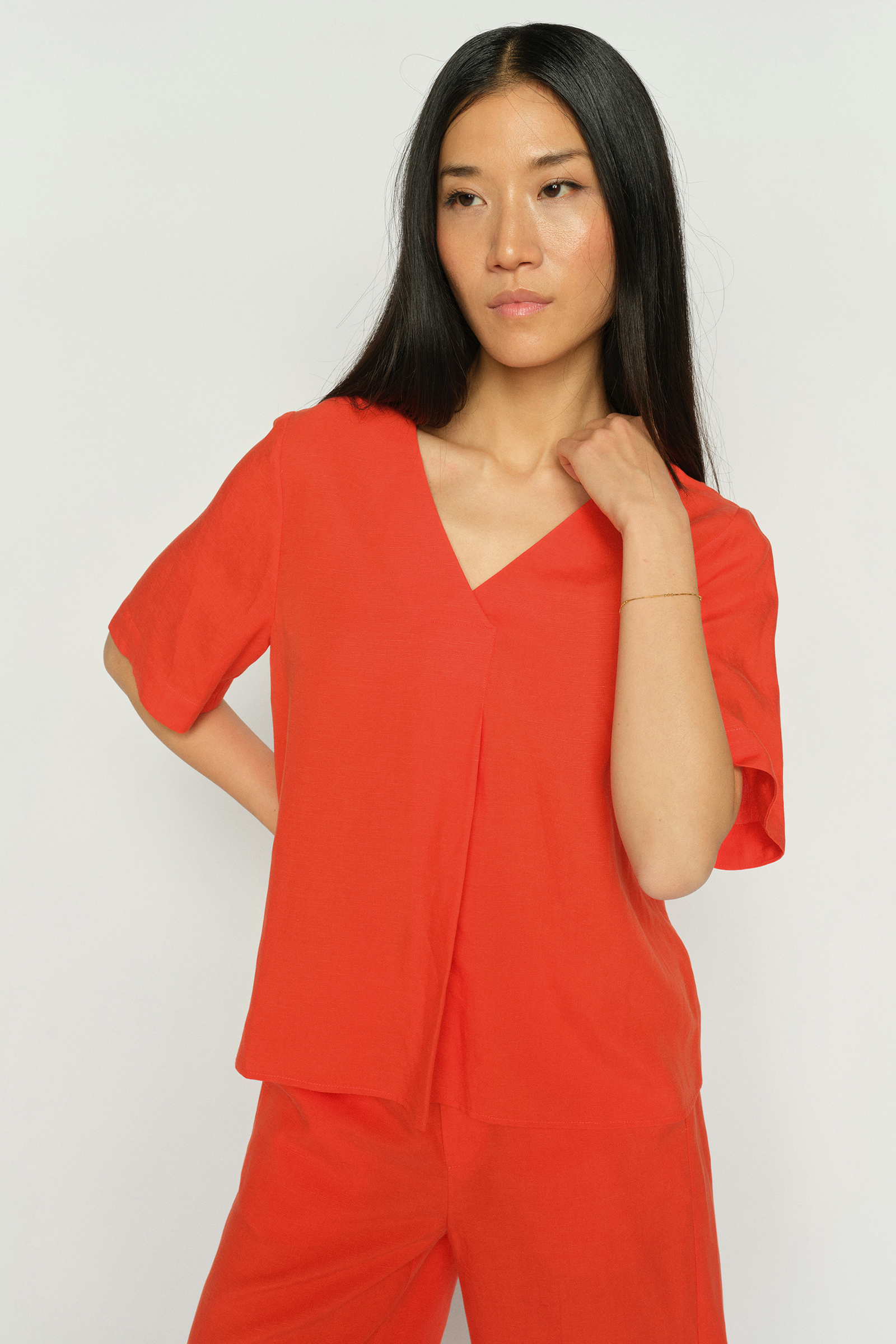 Dames blouse lange mouw oranje